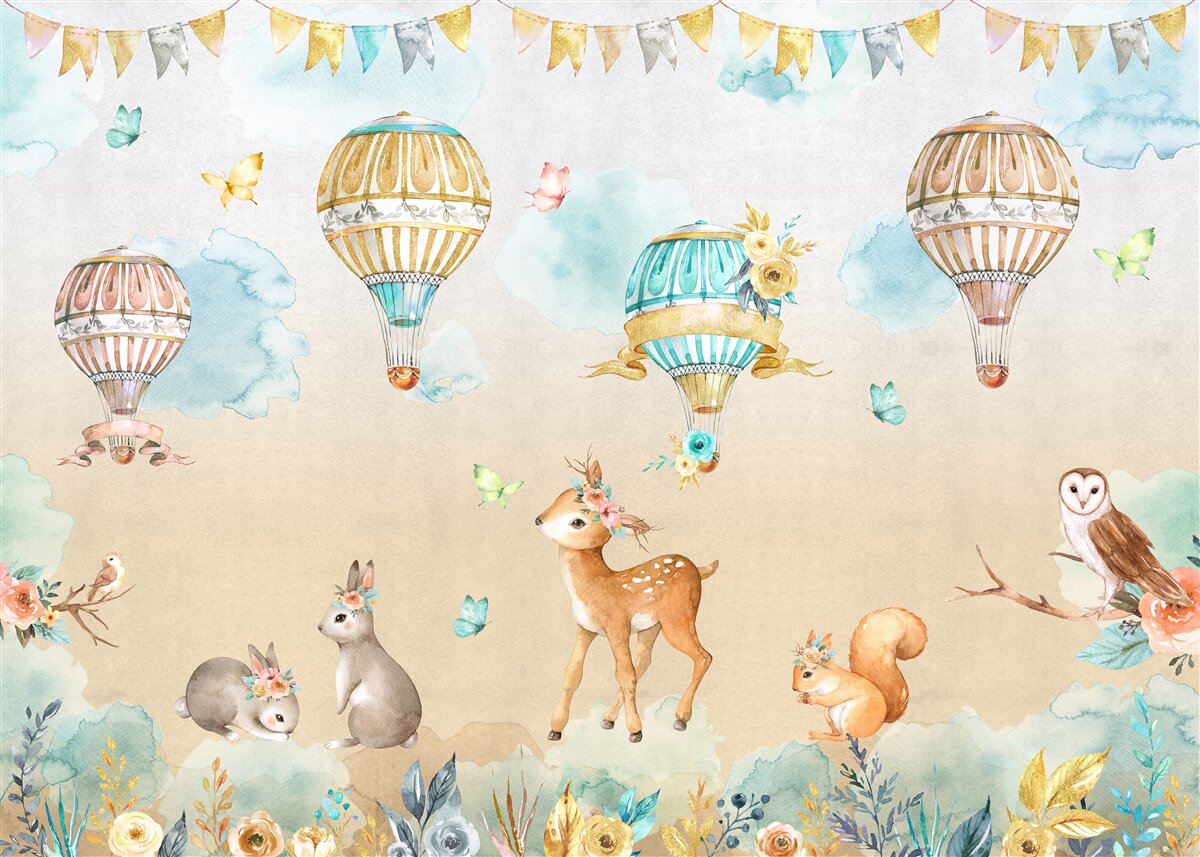 Carta da parati gli animali trionfano e i palloncini fluttuano nell'aria