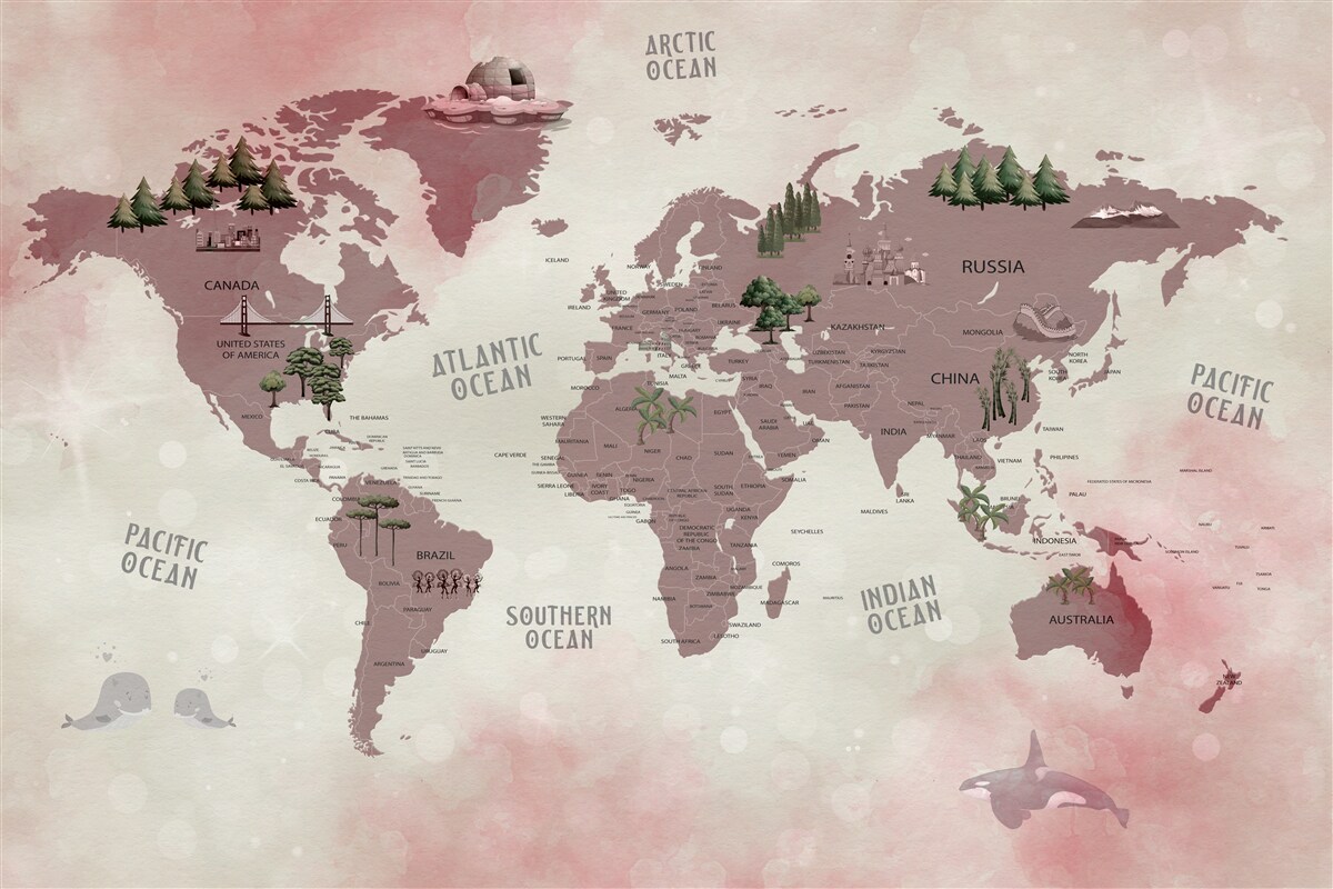 Carta da parati mappa del mondo con le foreste segnate