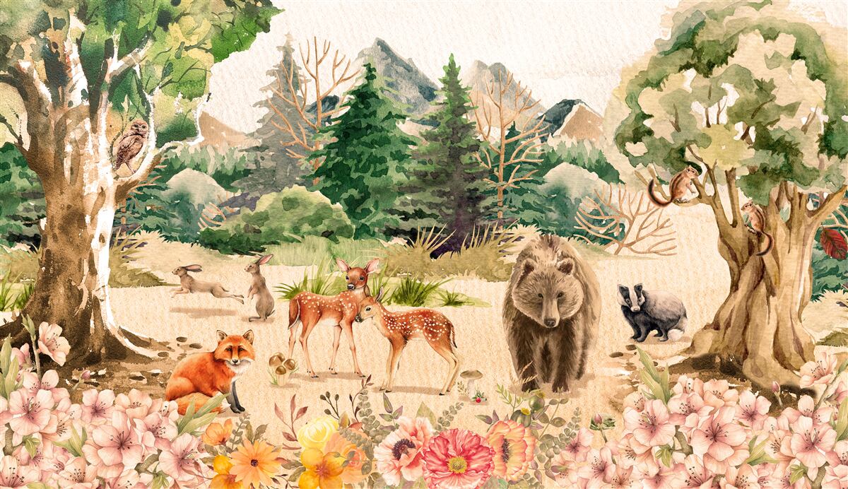 Carta da parati la foresta in primavera e il risveglio degli animali