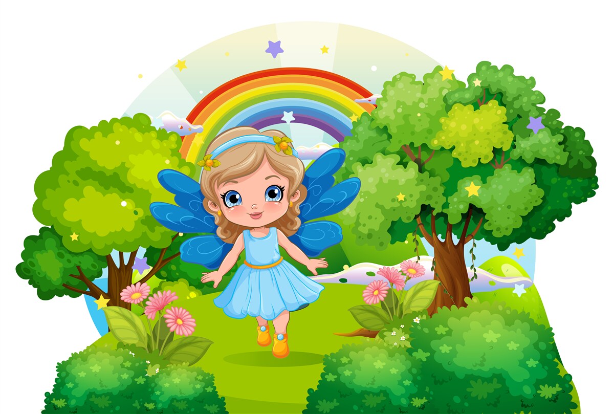 Carta da parati maga nel giardino di smeraldo vicino all'arcobaleno