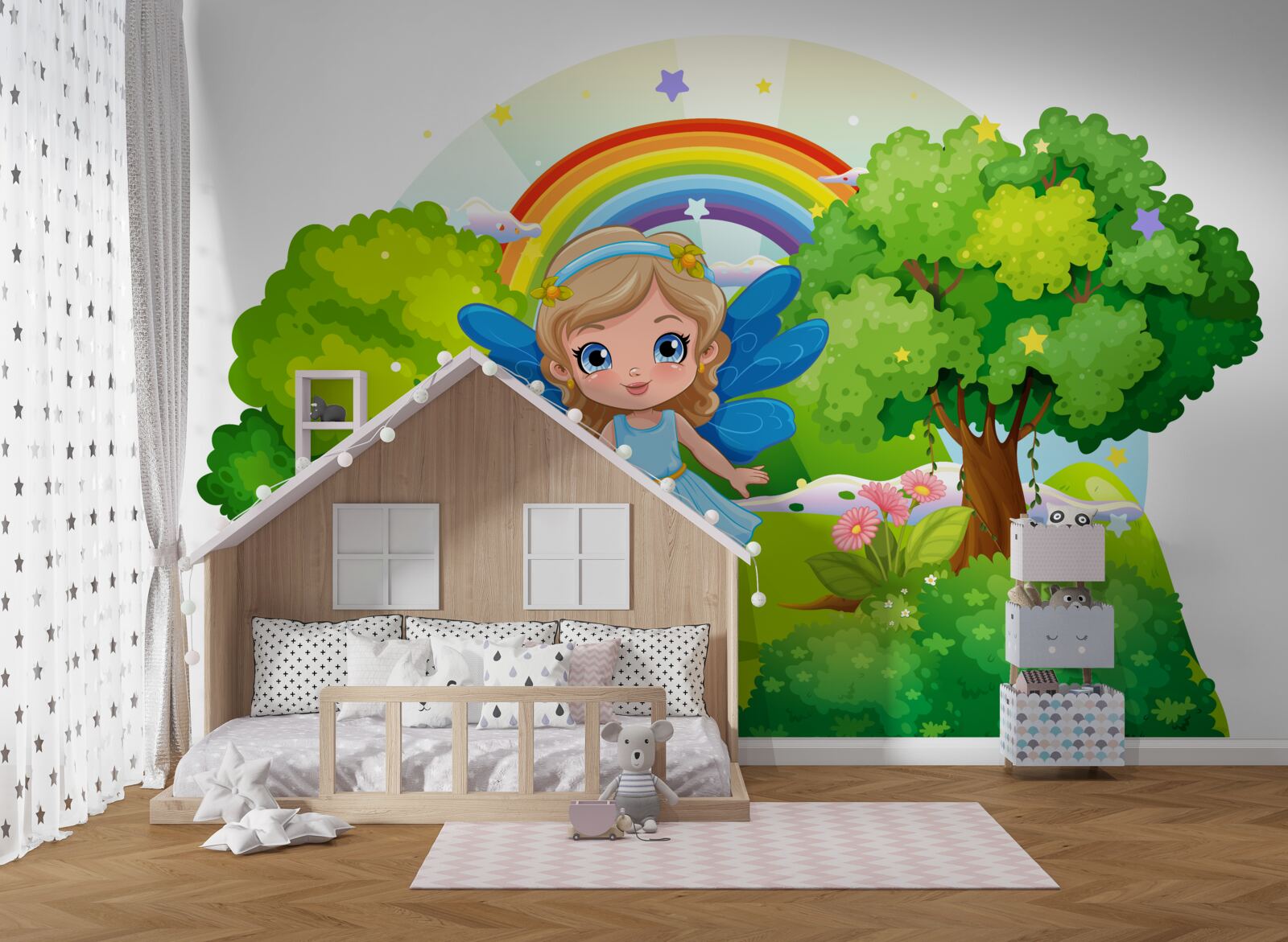 Carta da parati maga nel giardino di smeraldo vicino all'arcobaleno