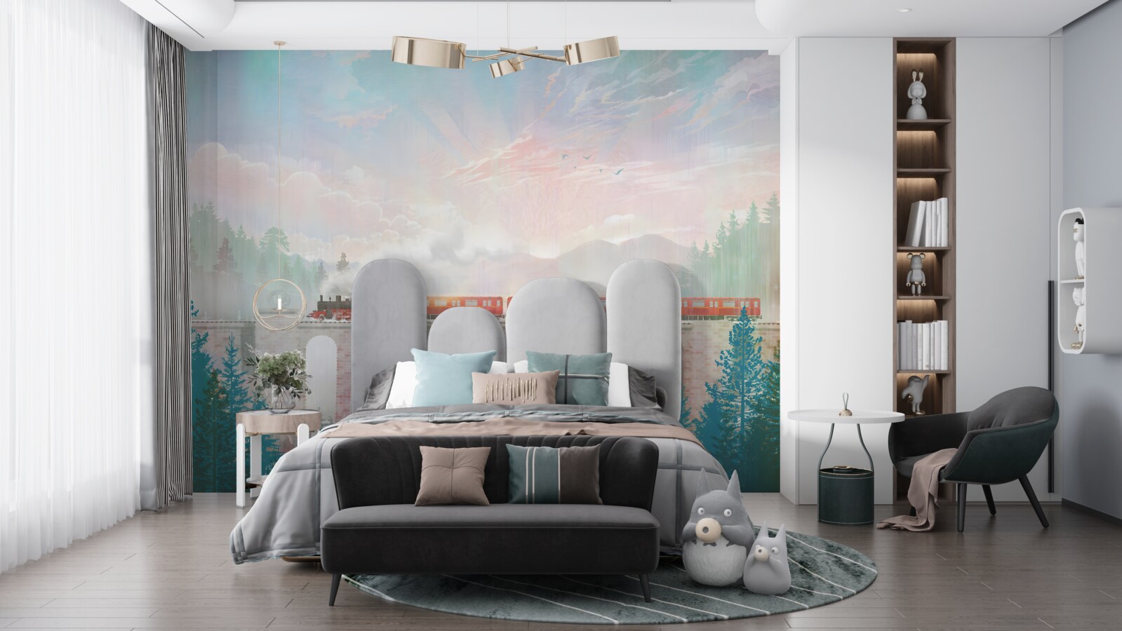 Carta da parati un treno attraversa il ponte