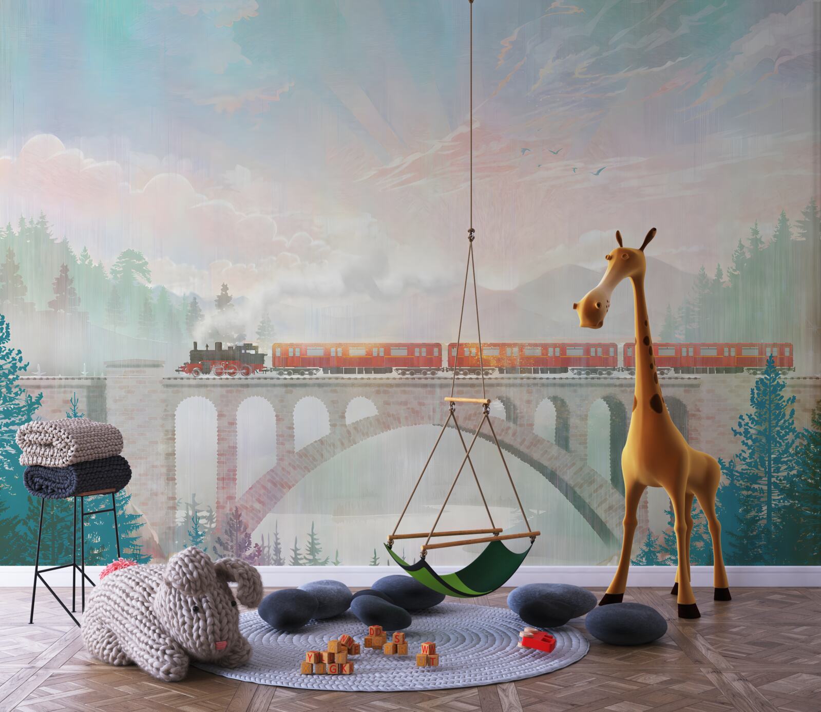 Carta da parati un treno attraversa il ponte