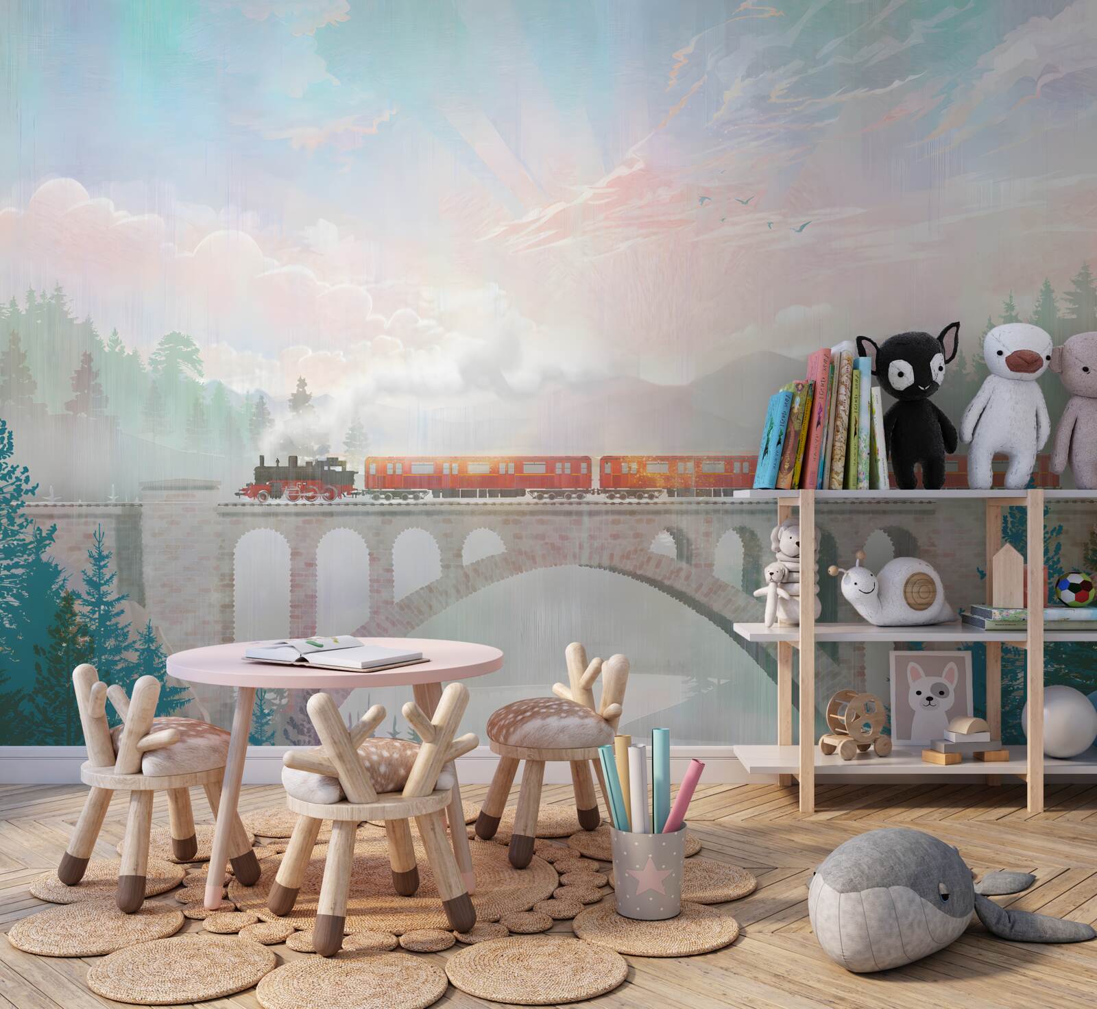 Carta da parati un treno attraversa il ponte