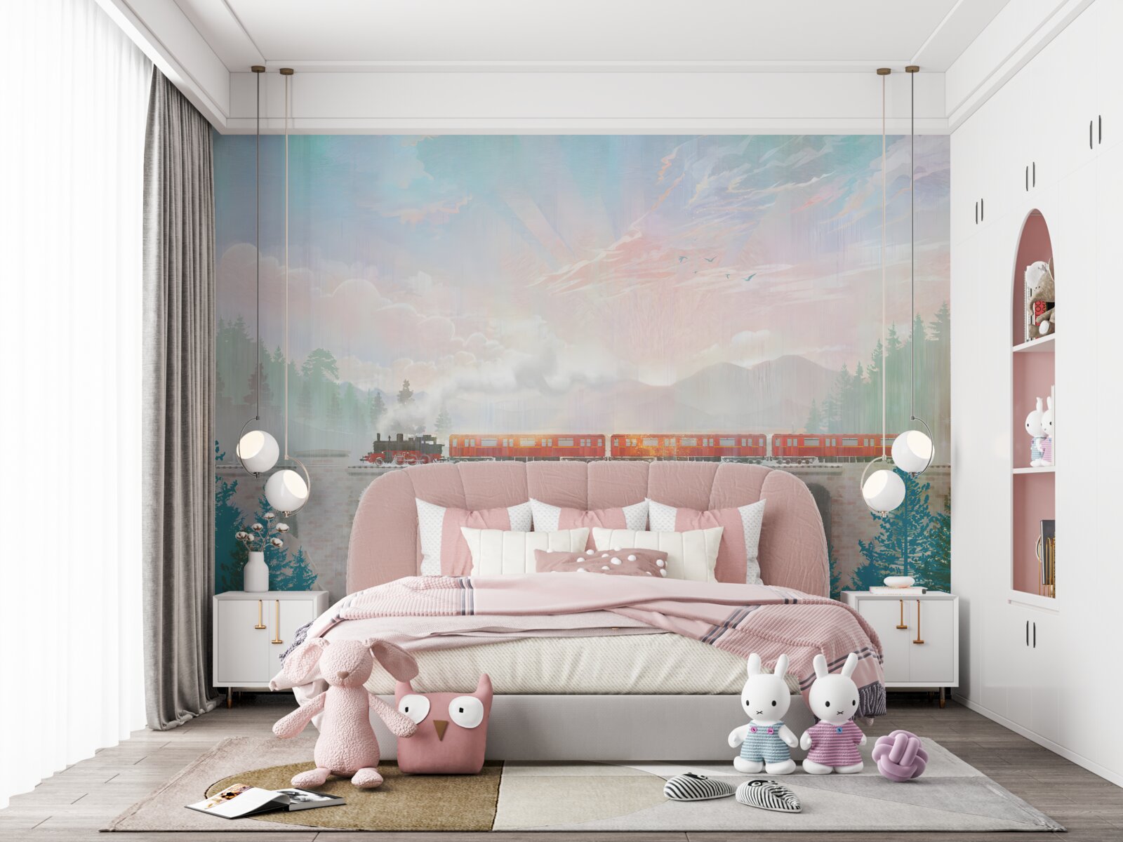 Carta da parati un treno attraversa il ponte