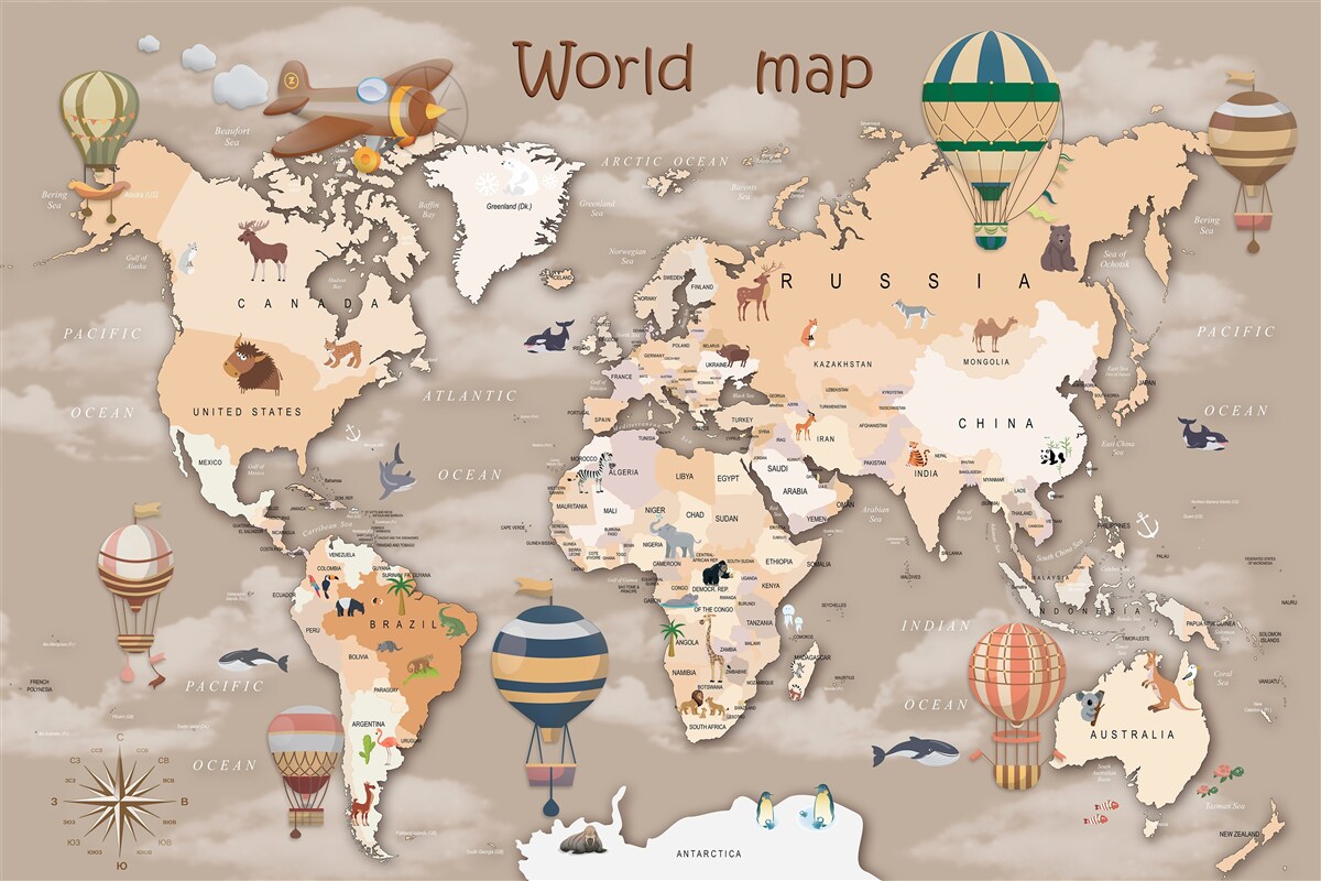Carta da parati mappa del mondo con i continenti
