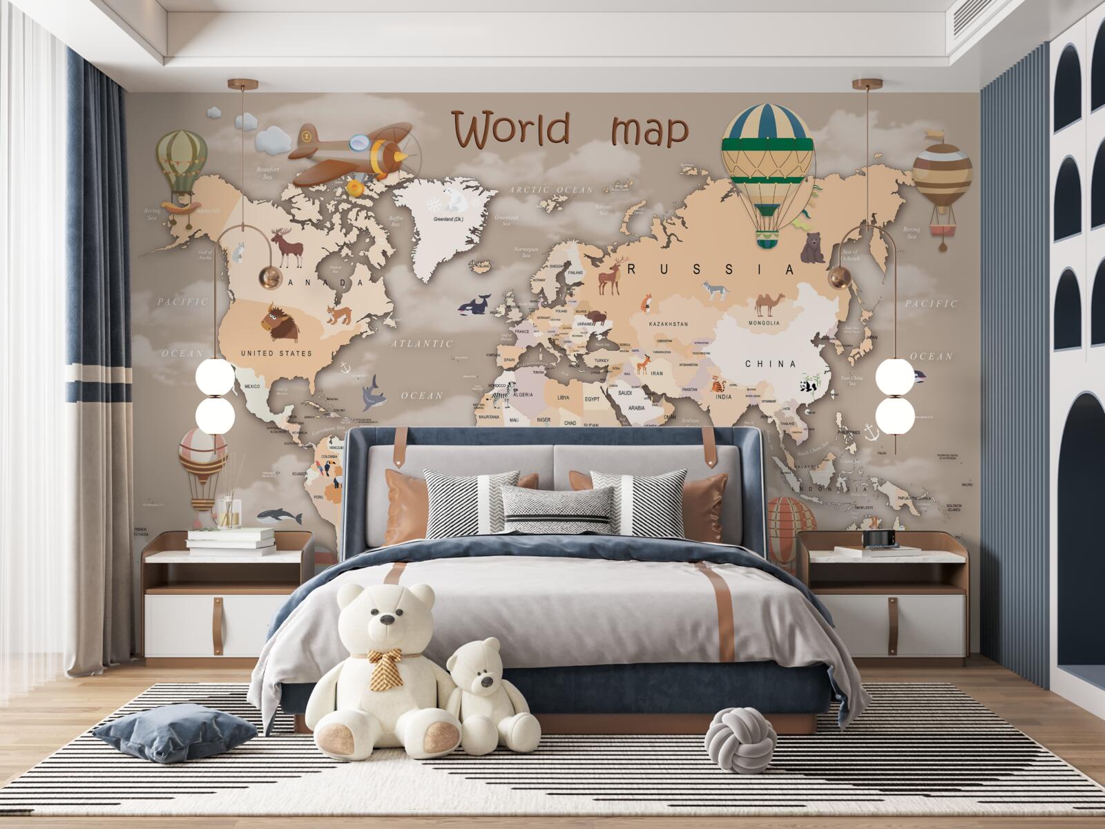 Carta da parati mappa del mondo con i continenti