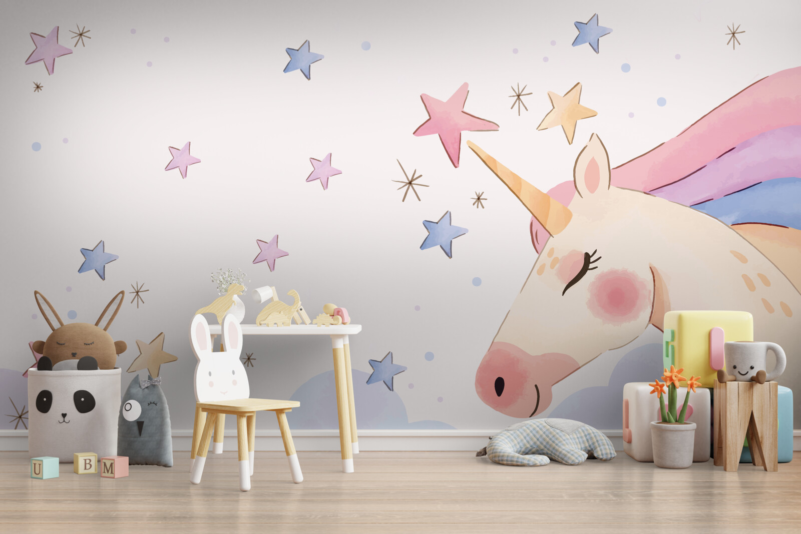 Carta da parati simpatico unicorno rosa
