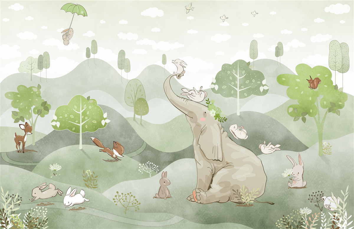 Carta da parati l'elefante riceve i saluti degli animali