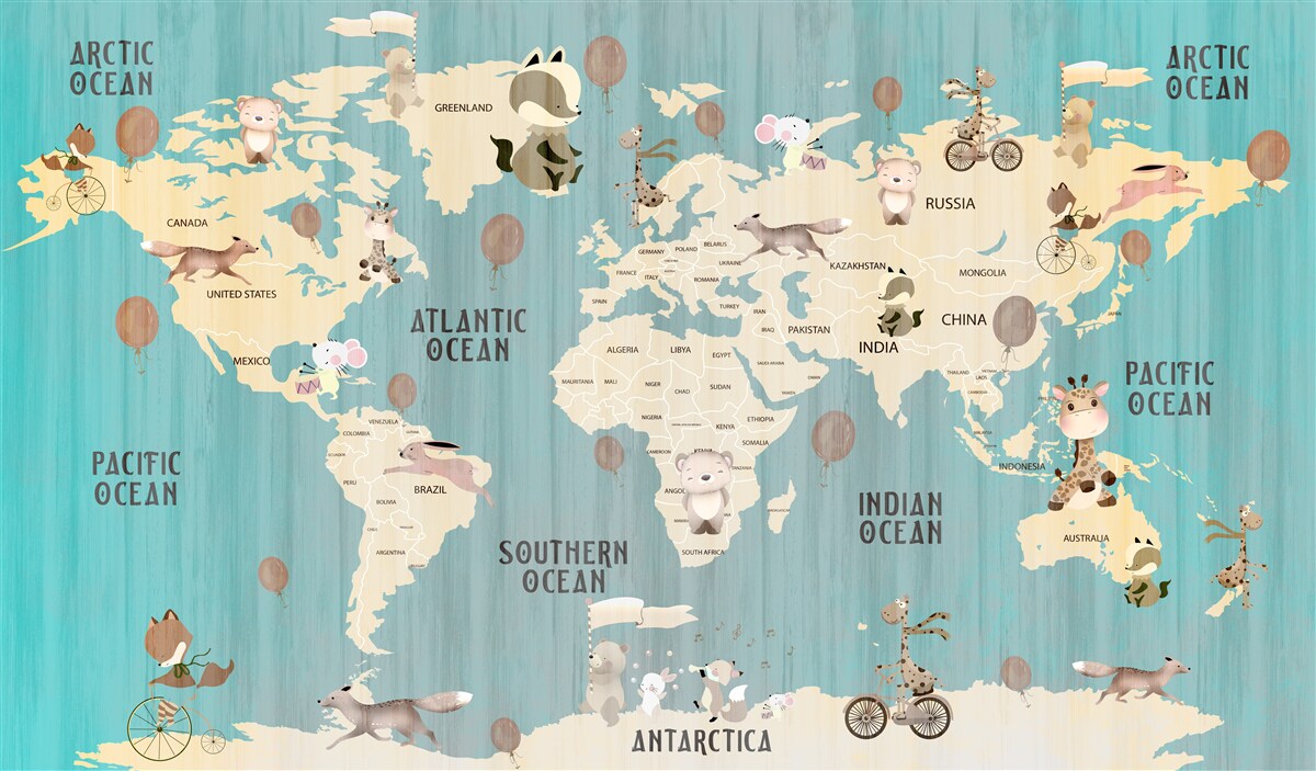 Carta da parati Mappa del mondo per bambini con gradiente