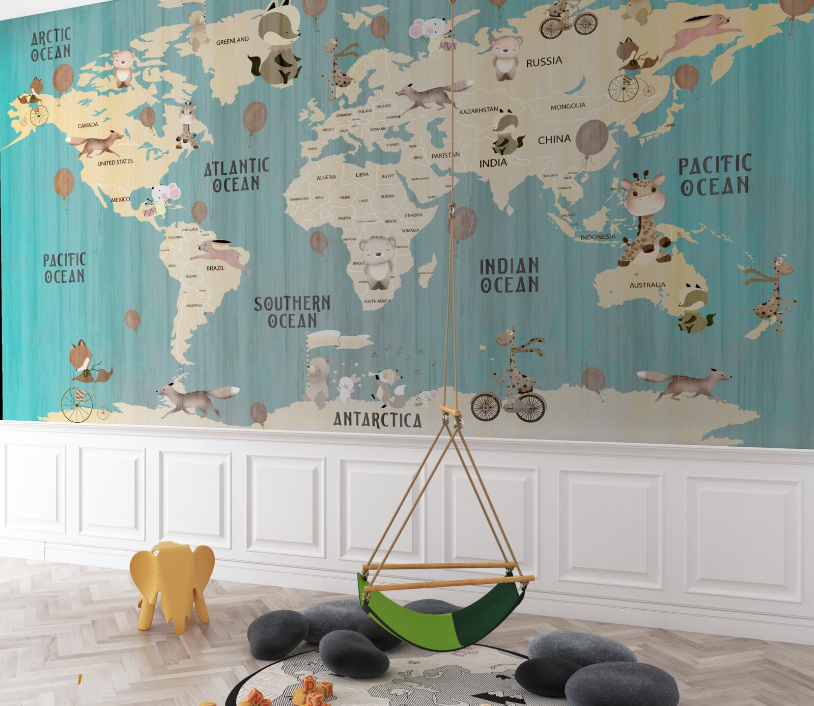 Carta da parati Mappa del mondo per bambini con gradiente