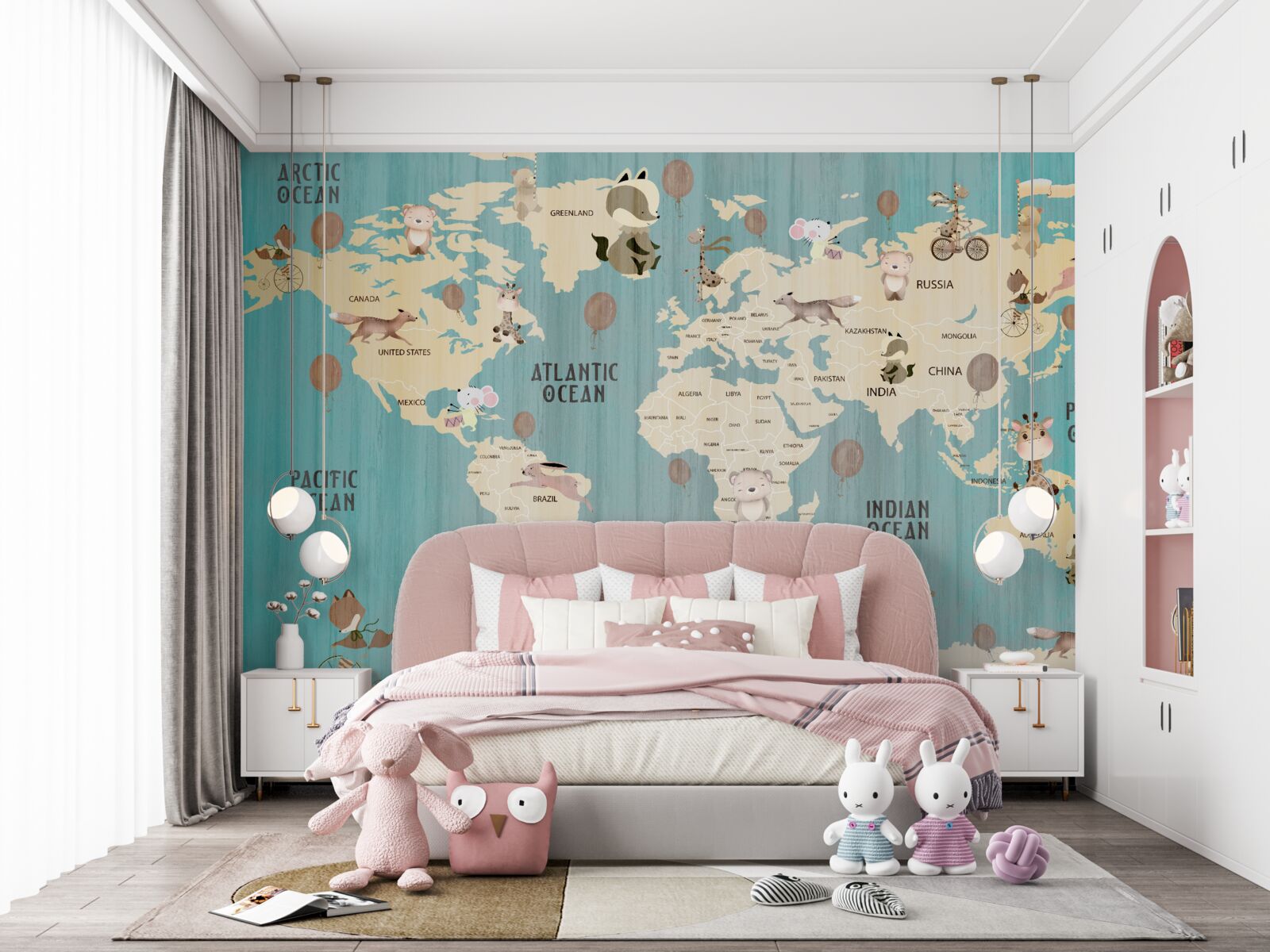 Carta da parati Mappa del mondo per bambini con gradiente