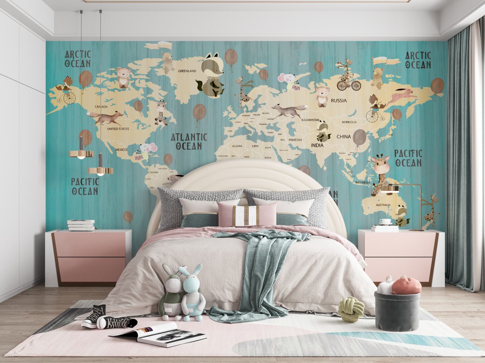 Carta da parati Mappa del mondo per bambini con gradiente