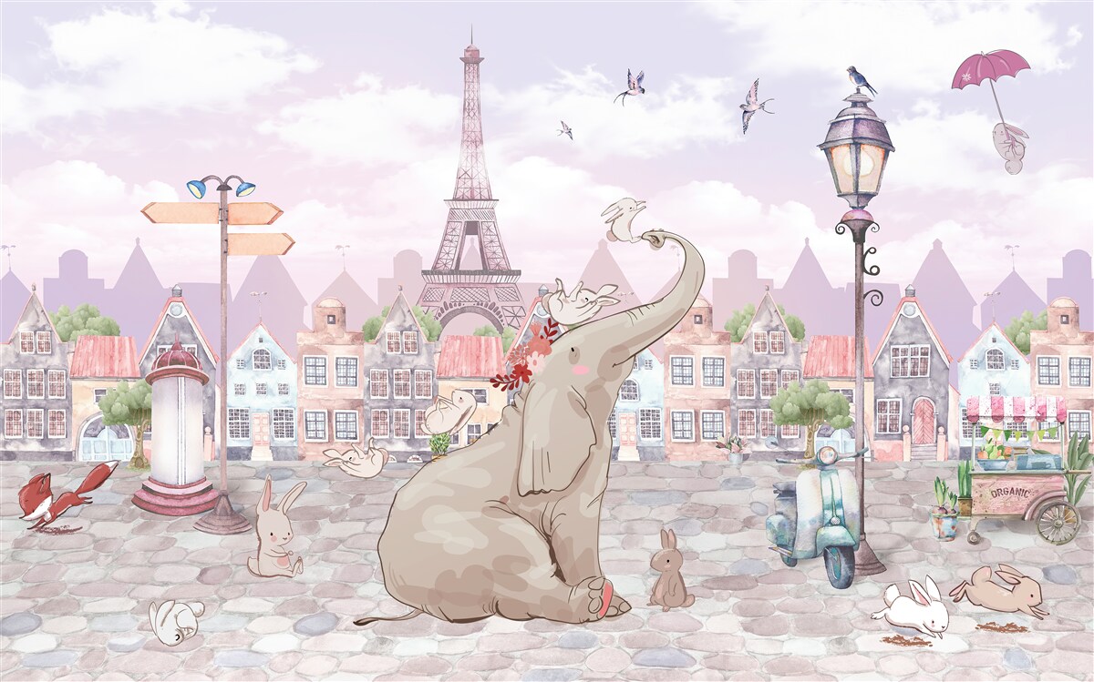 Carta da parati Un elefante è arrivato in città