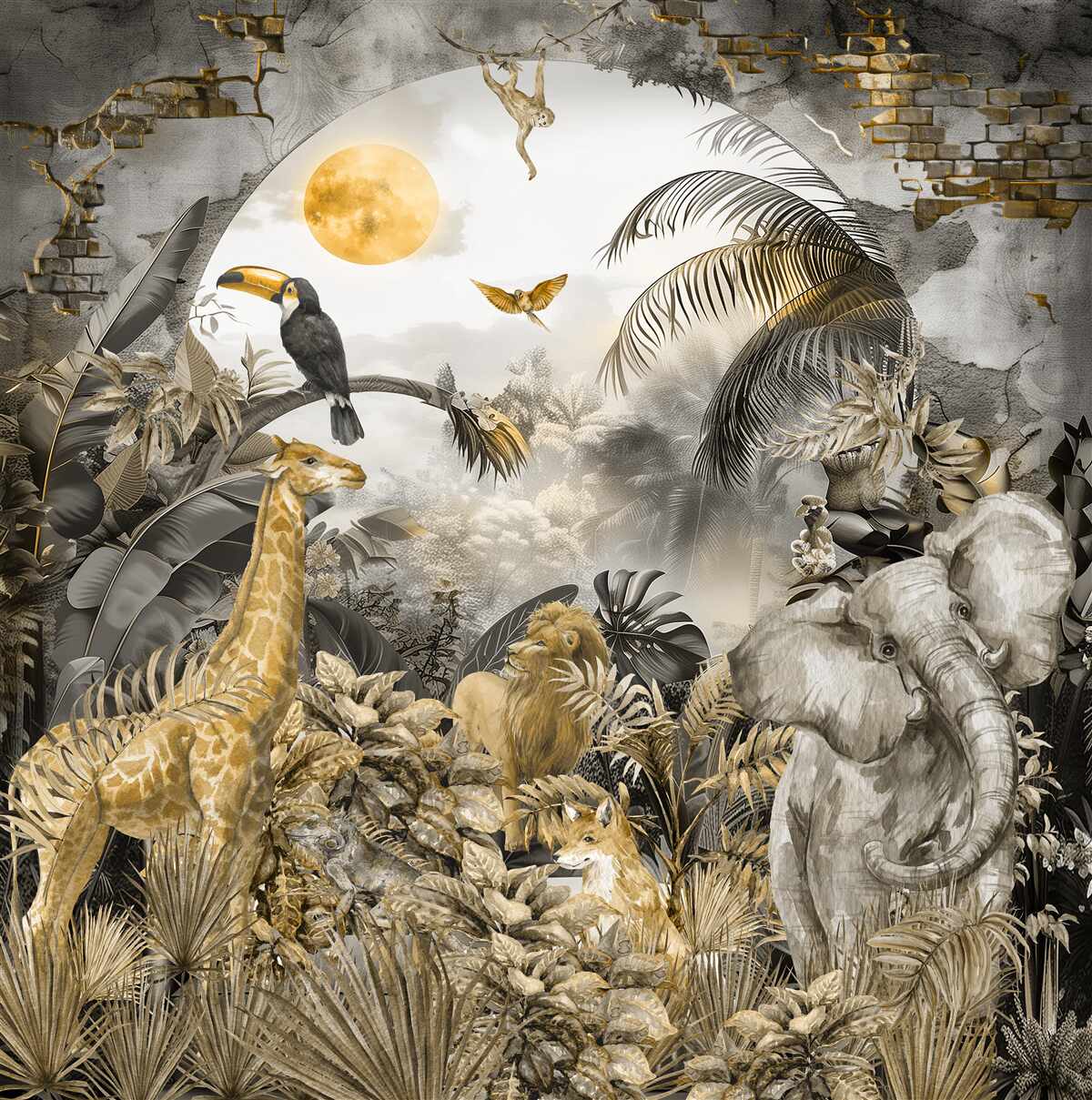 Carta da parati in africa gli animali guardano il tramonto