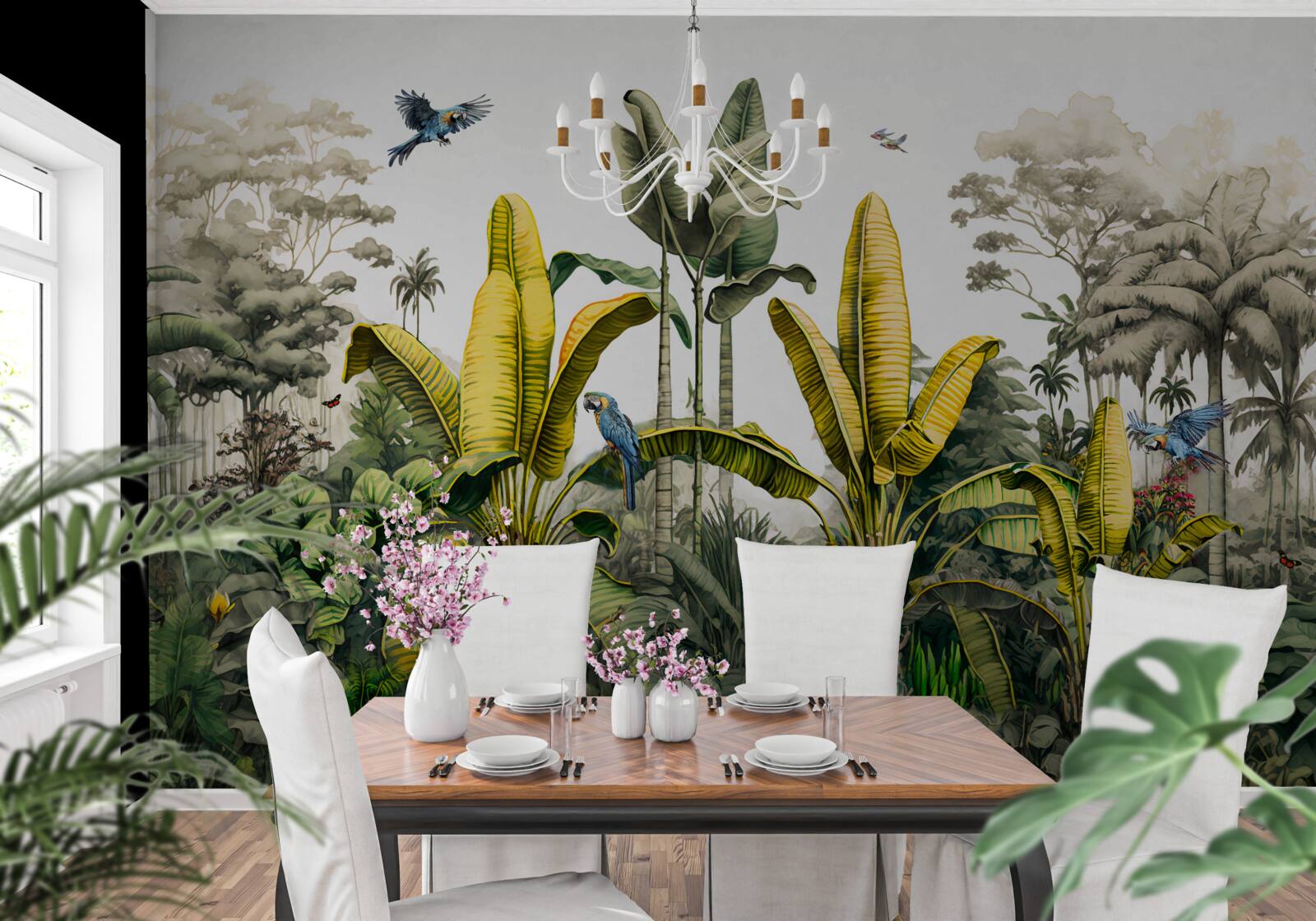Carta da parati piante tropicali, comprese le palme ad alto fusto