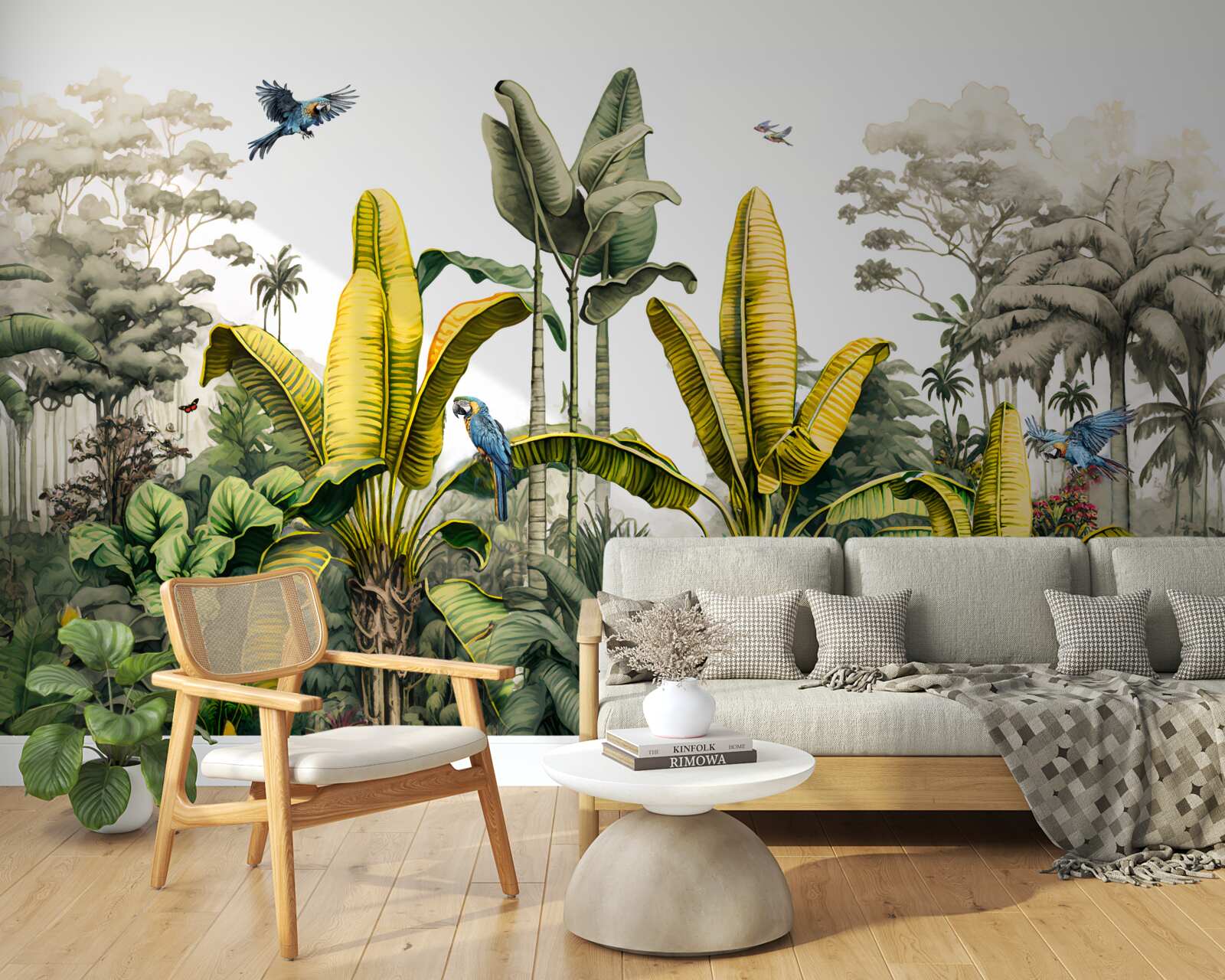 Carta da parati piante tropicali, comprese le palme ad alto fusto