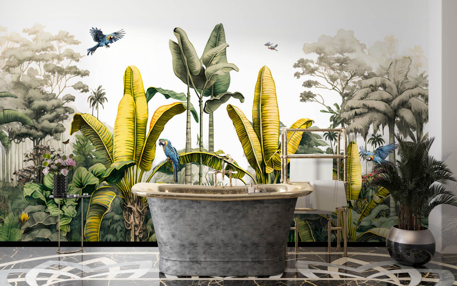 Carta da parati piante tropicali, comprese le palme ad alto fusto