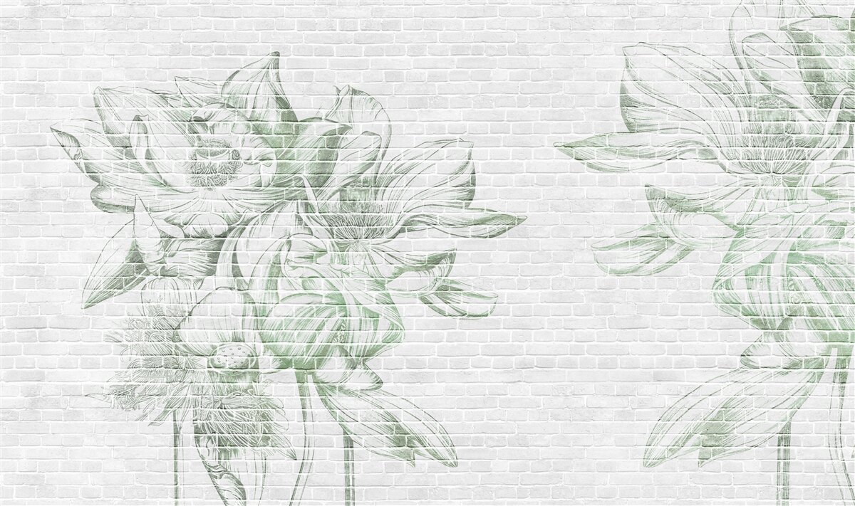 Carta da parati muro di mattoni e fiori
