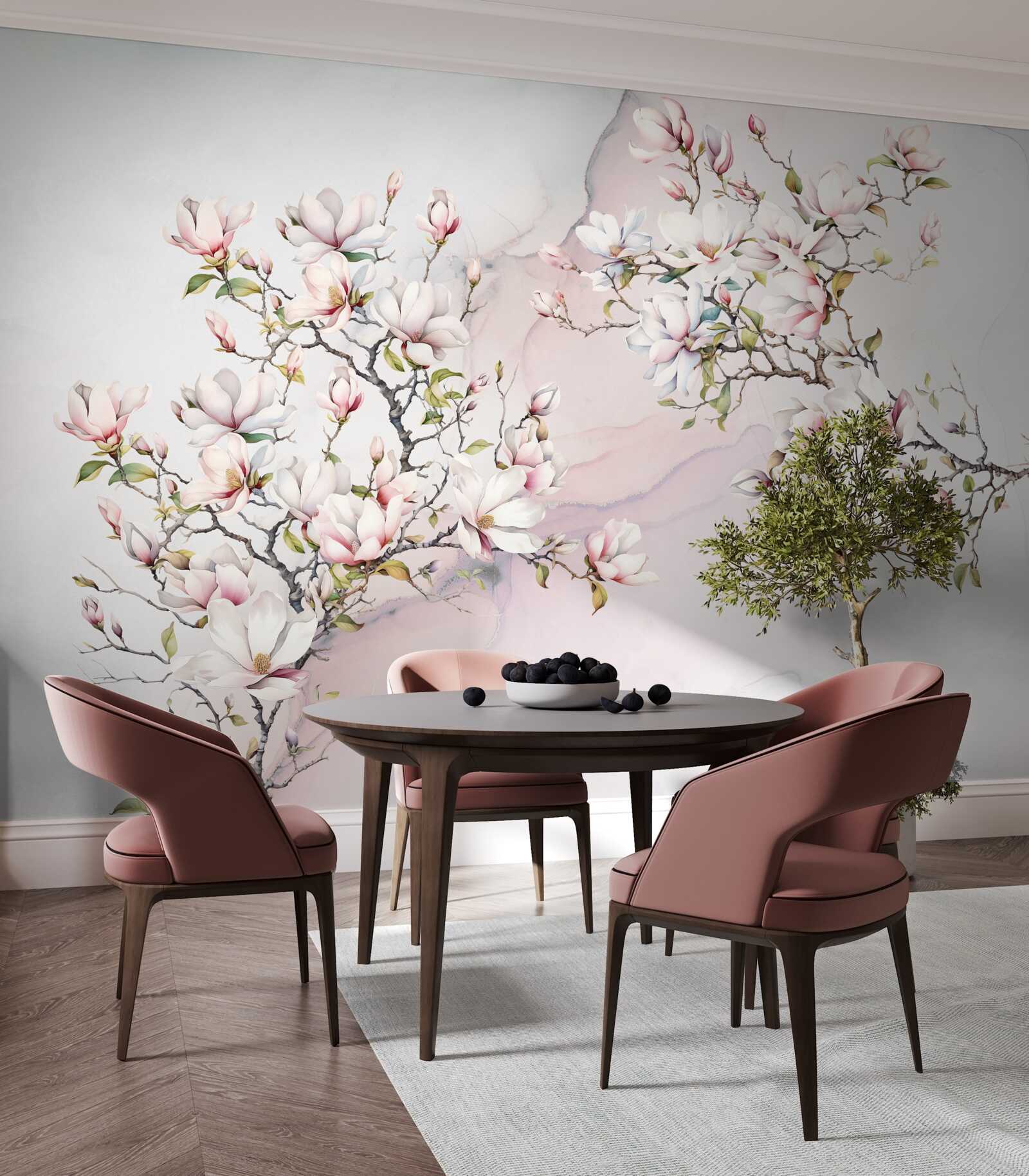 Carta da parati I rami della magnolia bianca e rosa sono aggraziati e bellissimi