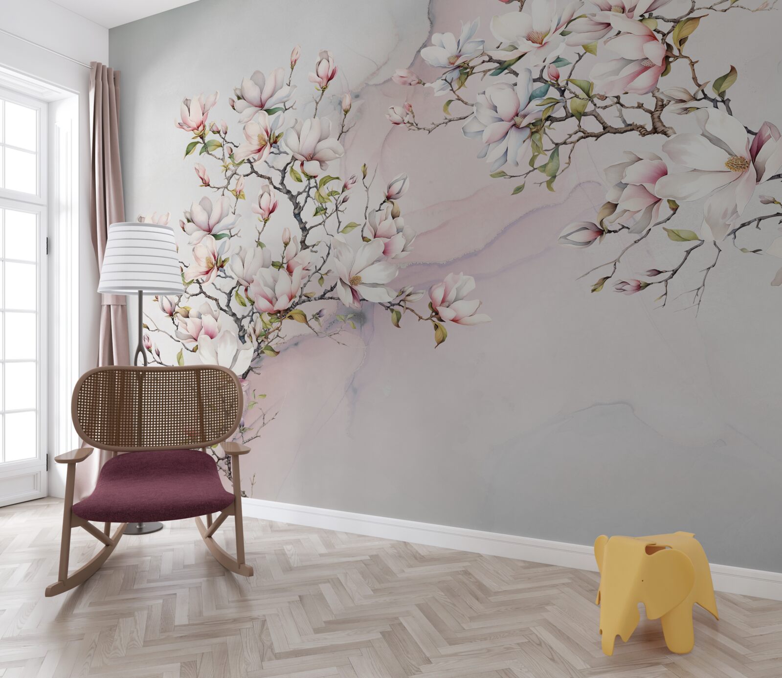 Carta da parati I rami della magnolia bianca e rosa sono aggraziati e bellissimi