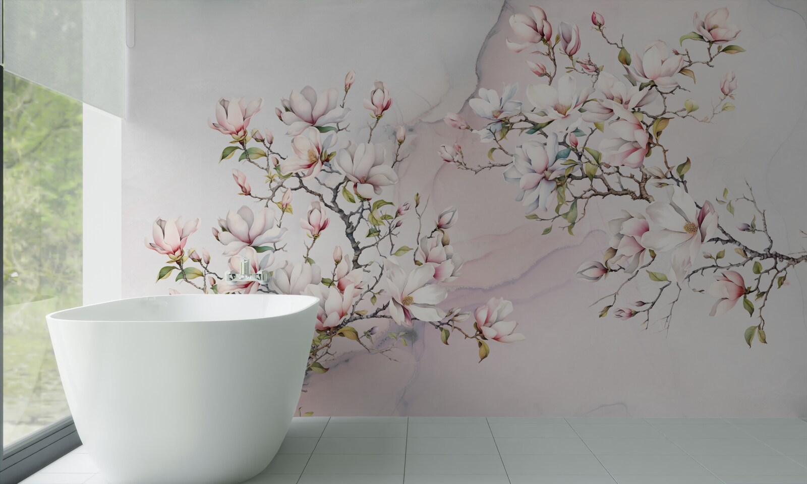 Carta da parati I rami della magnolia bianca e rosa sono aggraziati e bellissimi