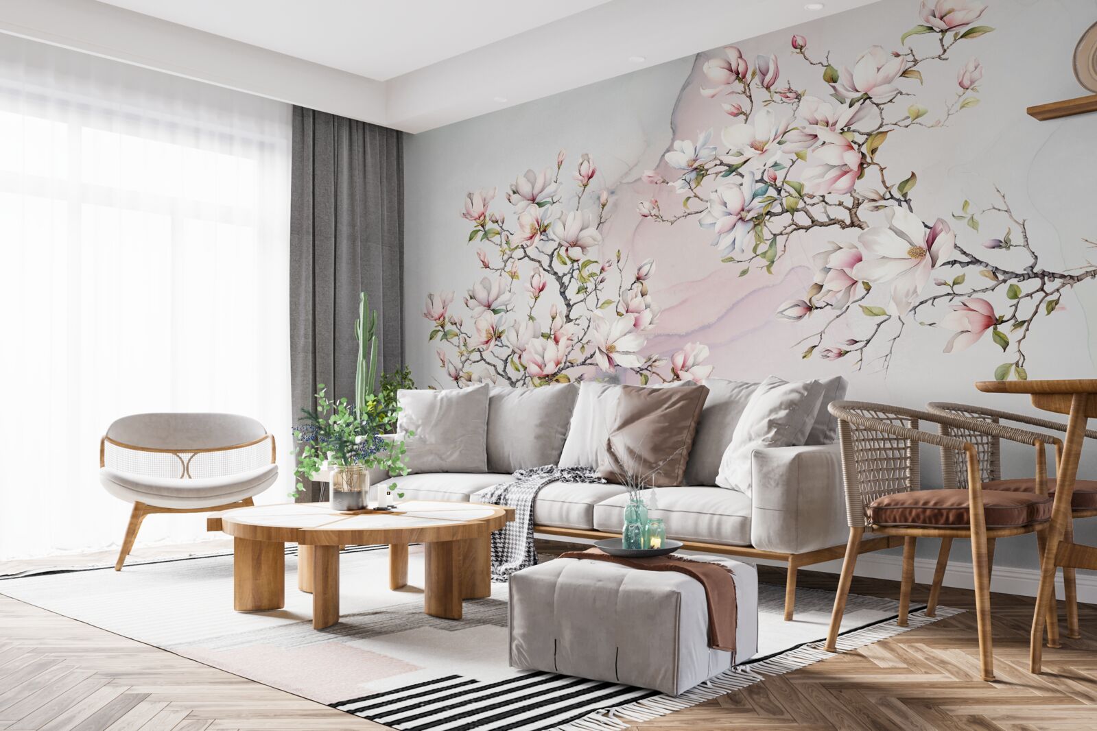 Carta da parati I rami della magnolia bianca e rosa sono aggraziati e bellissimi