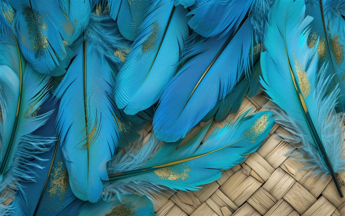 Carta da parati bellissime piume soffici di un ricco colore blu