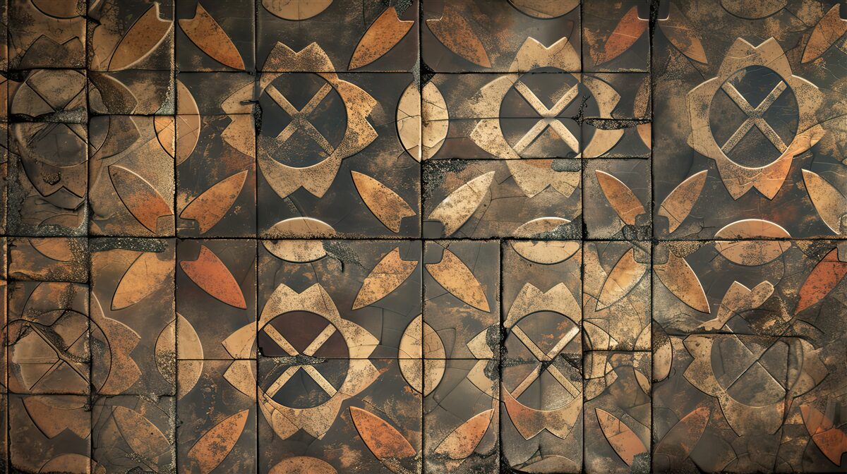 Carta da parati composizione geometrica con elementi fogliacei