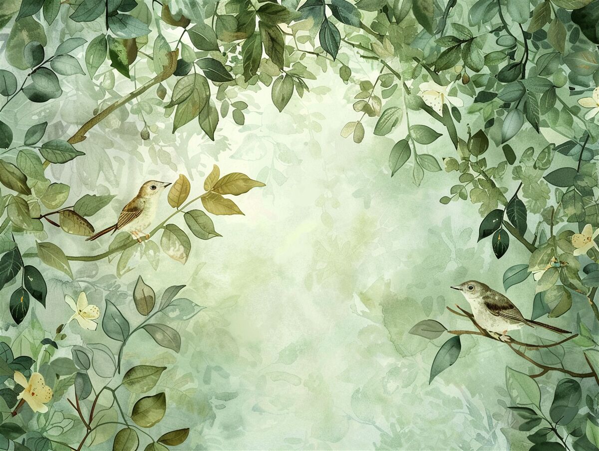 Carta da parati uccelli tra le foglie verdi degli alberi