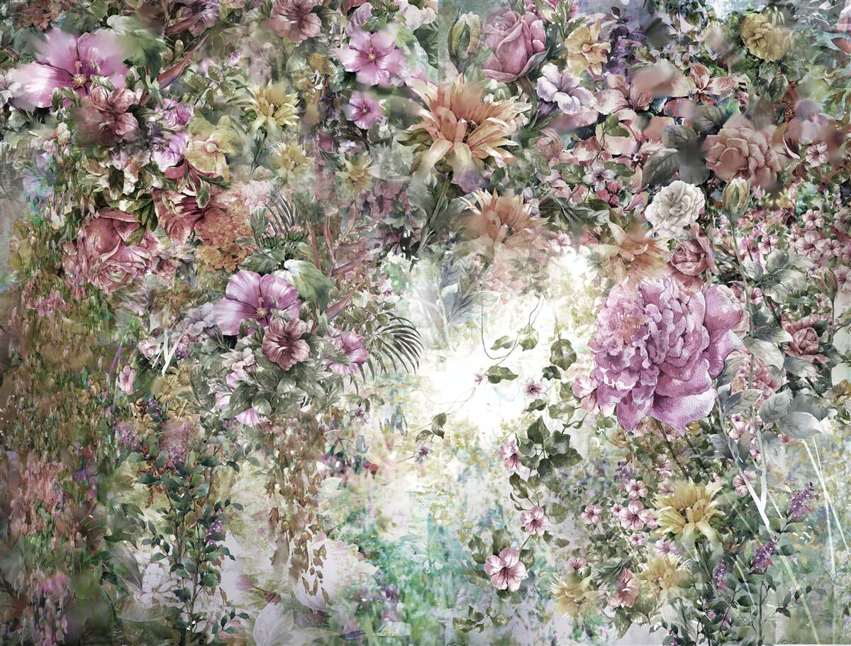 Carta da parati fitta vegetazione in giardino