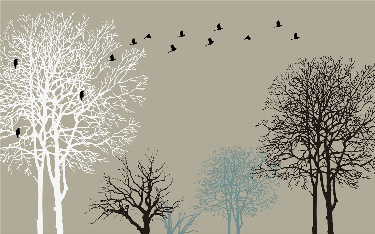Carta da parati gli uccelli volano sulle cime degli alberi