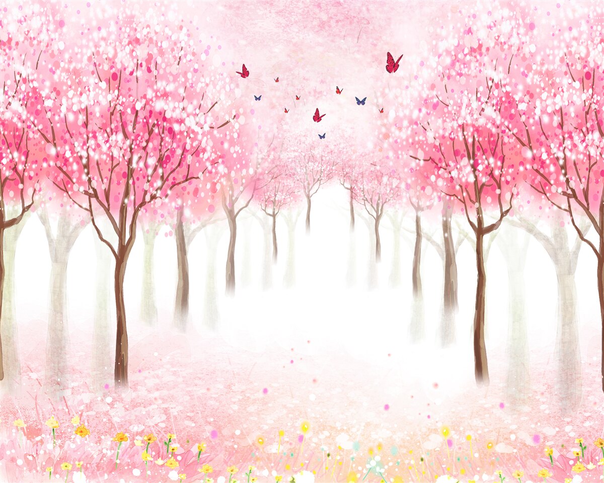 Carta da parati acquerello con vicolo sakura