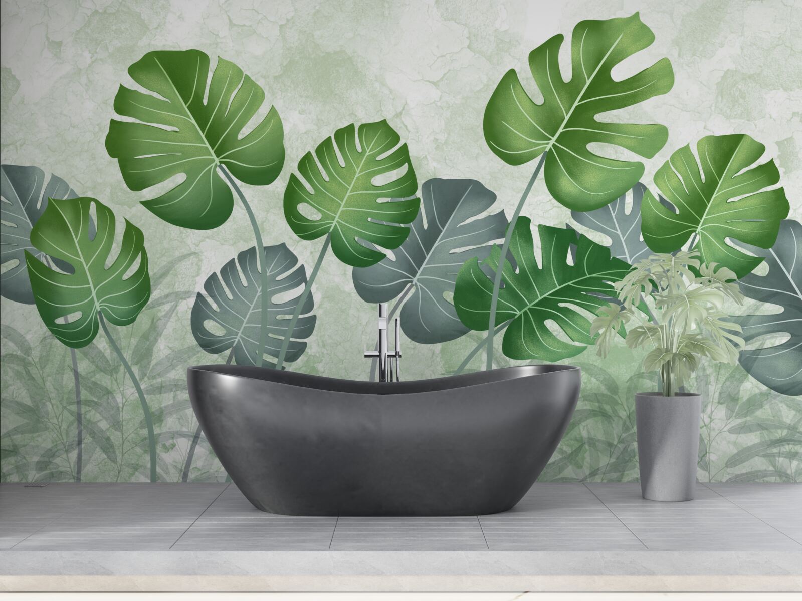 Carta da parati grandi foglie di monstera e felce