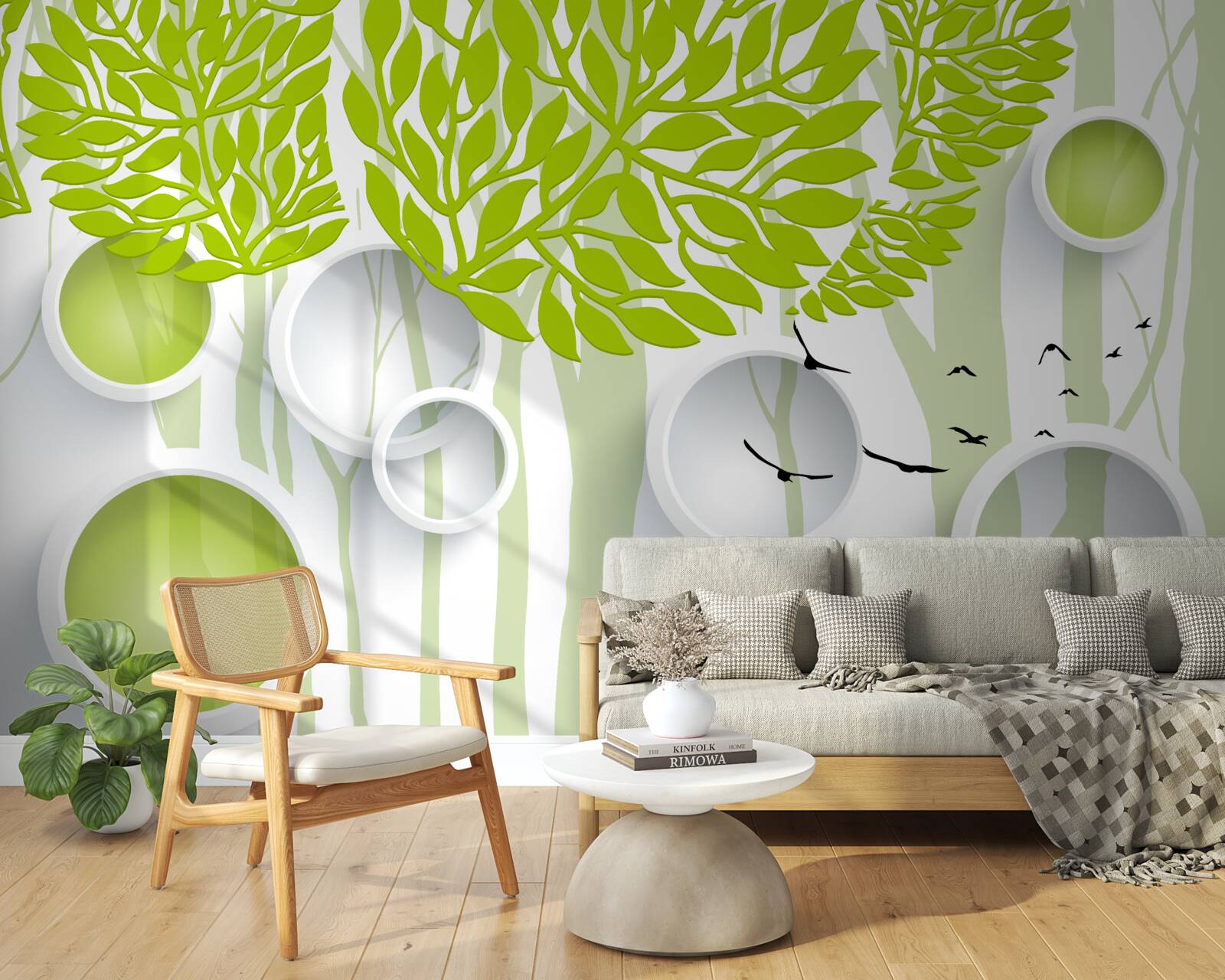 Carta da parati Immagine astratta di alberi primaverili di colore verde chiaro