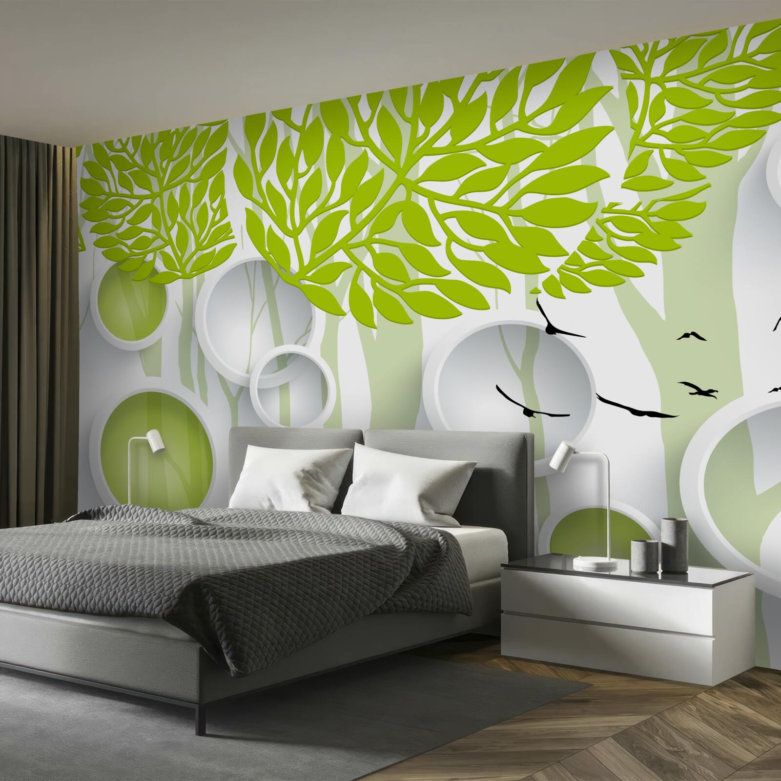 Carta da parati Immagine astratta di alberi primaverili di colore verde chiaro