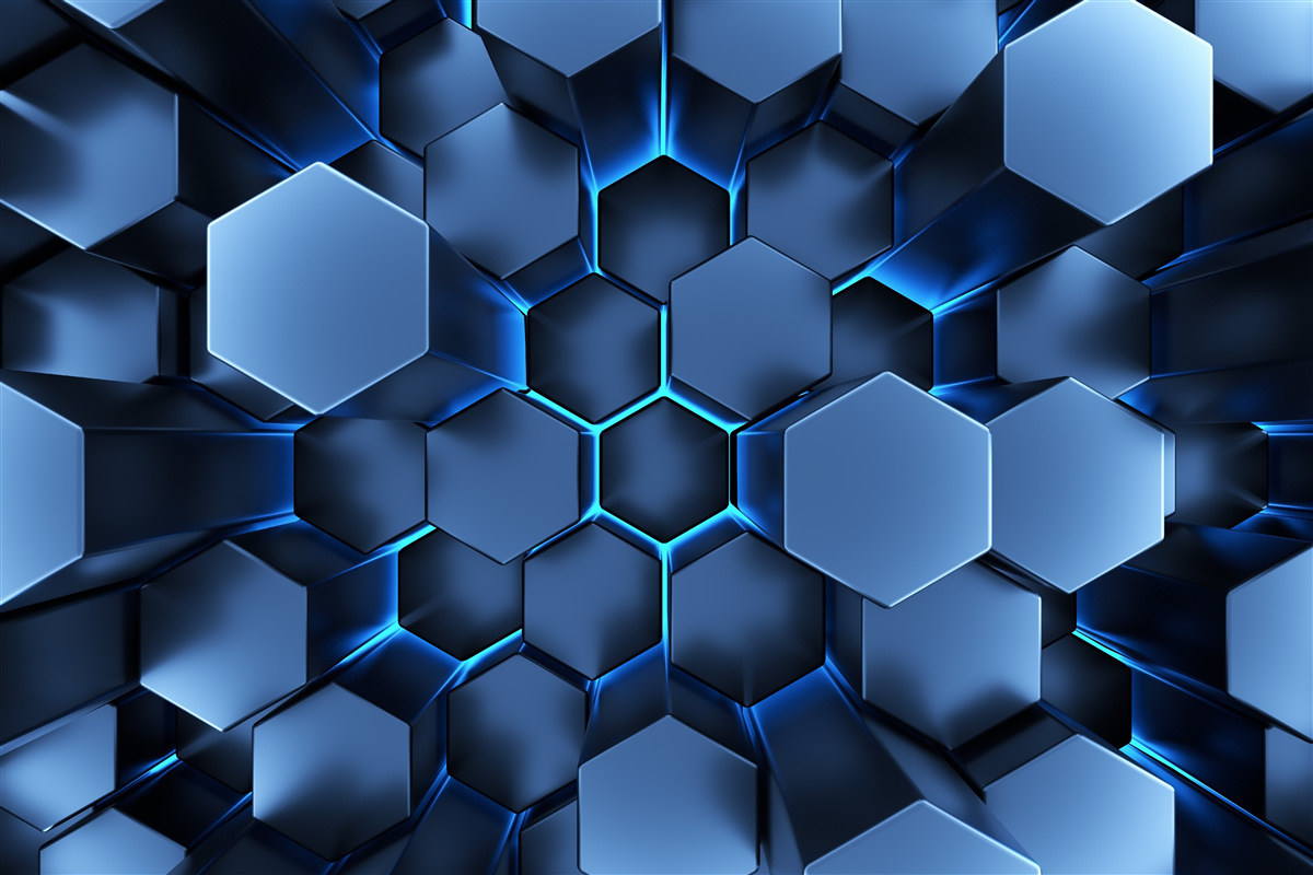 Carta da parati i pentagoni blu sono volumetrici