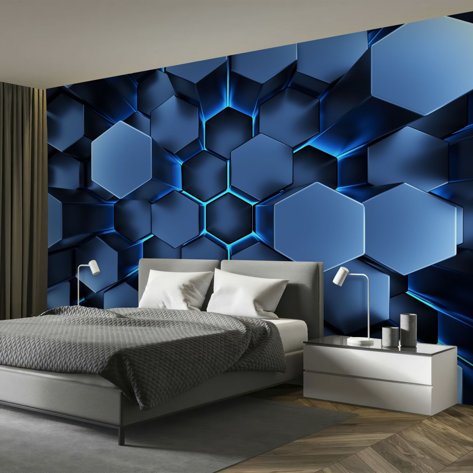 Carta da parati i pentagoni blu sono volumetrici