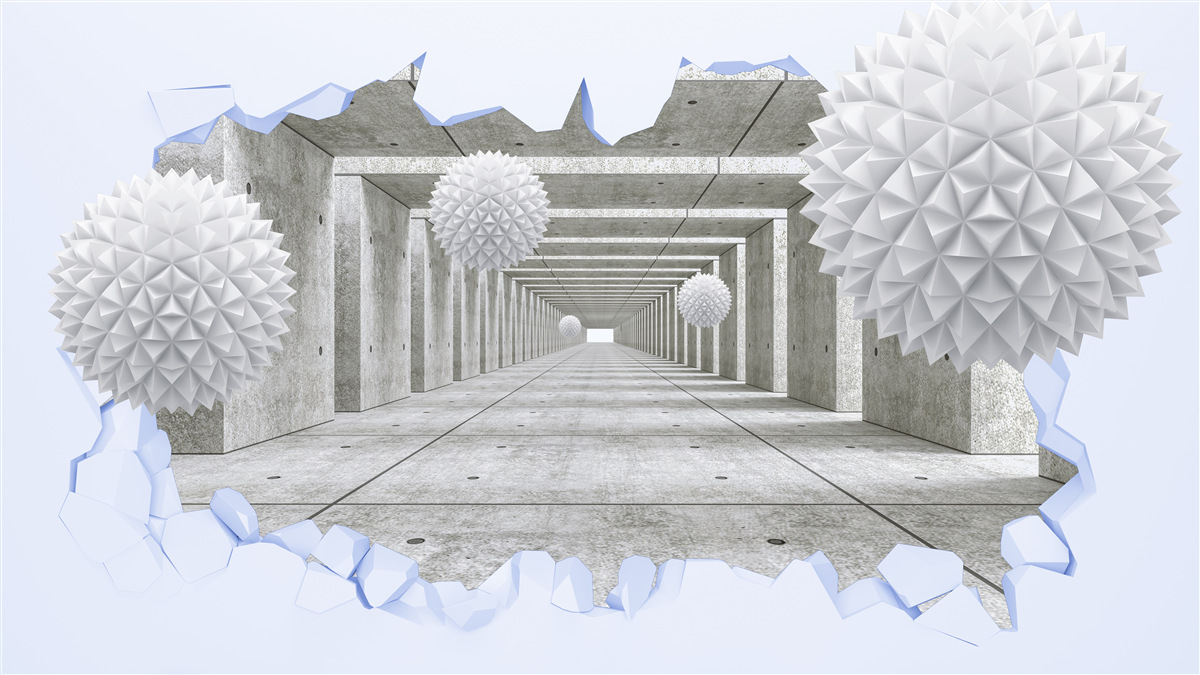 Carta da parati tunnel tagliente con palline galleggianti