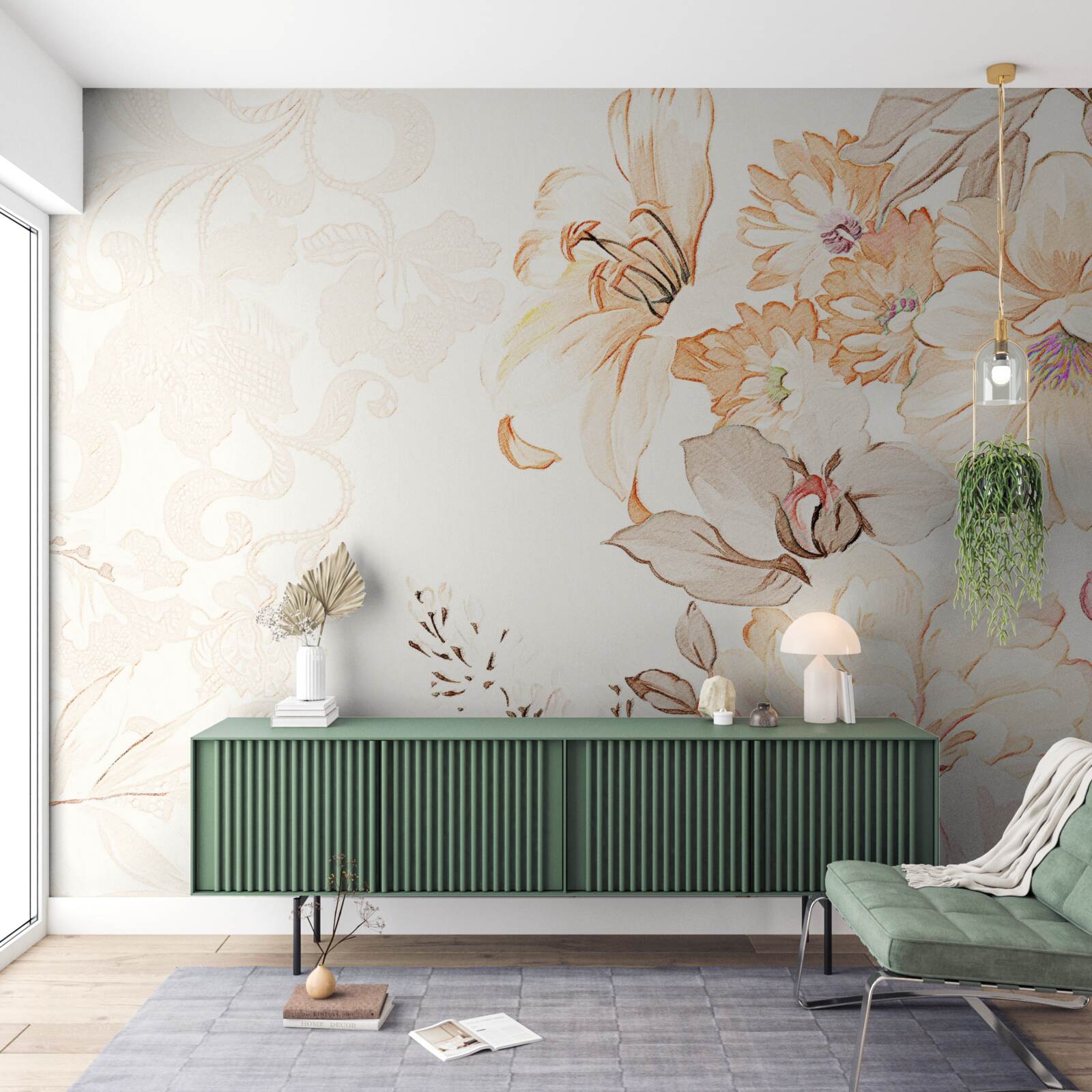 Carta da parati composizione con fiori ad acquerello