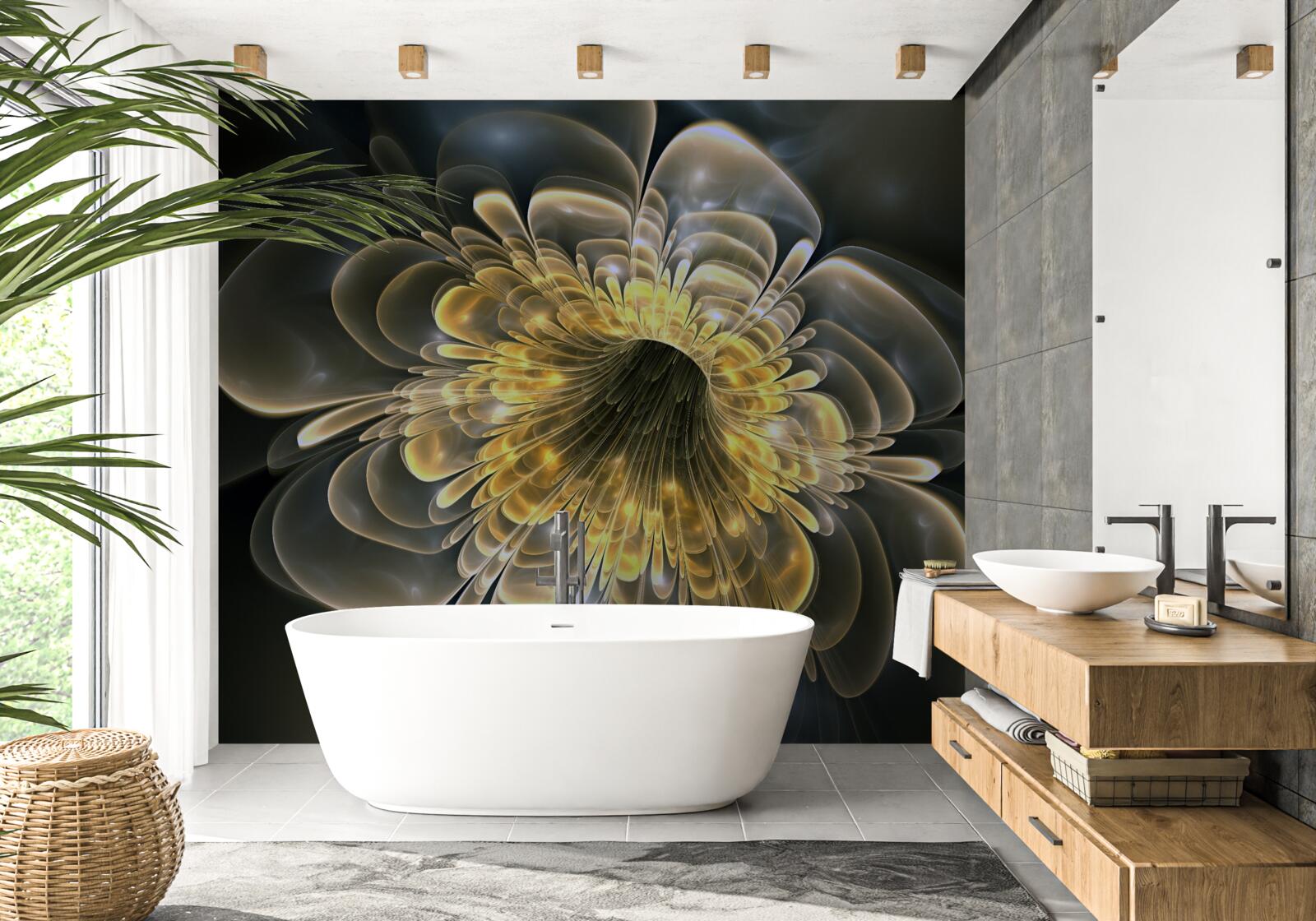 Carta da parati Fiore giallo dalla forma astratta