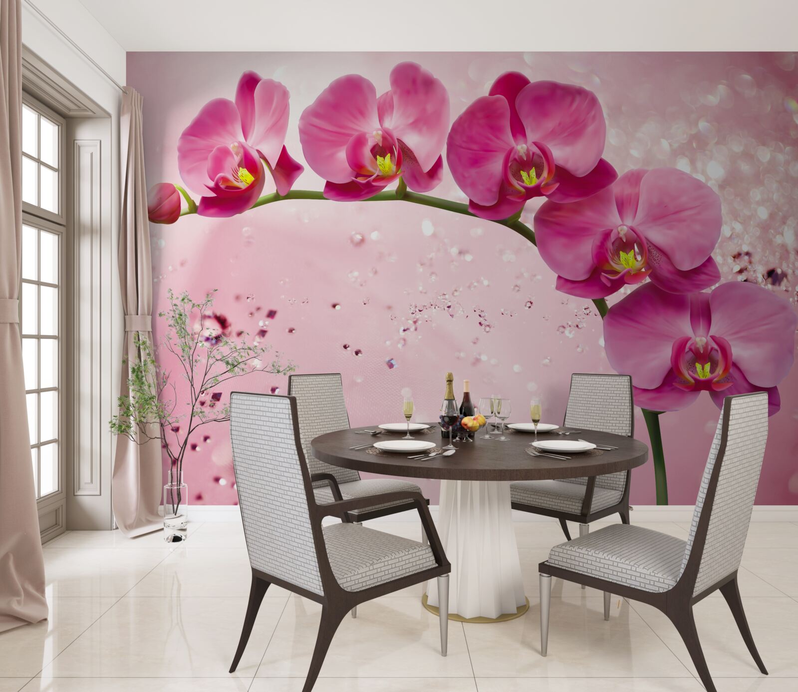 Carta da parati orchidea rossa su un ramo