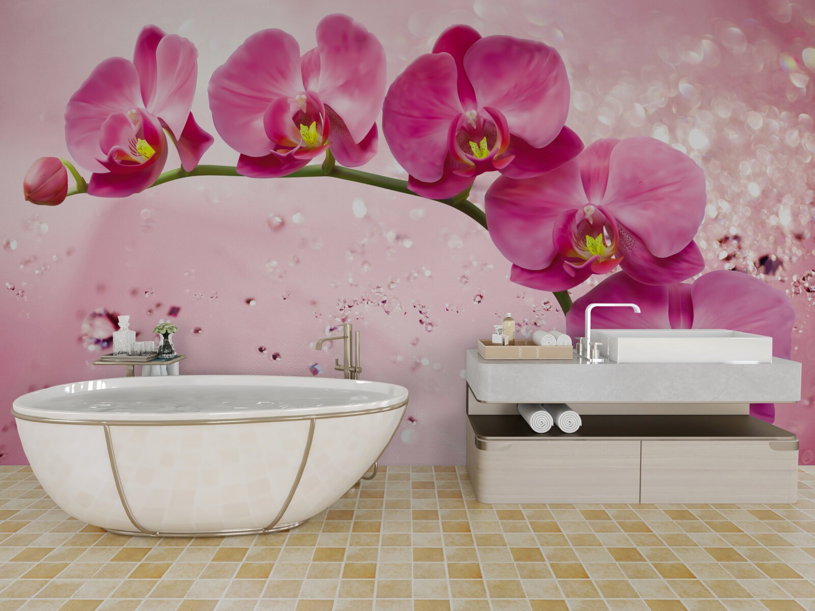 Carta da parati orchidea rossa su un ramo