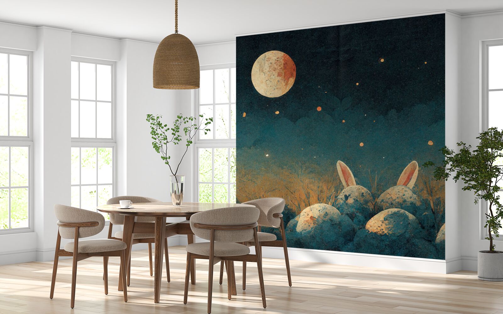 Carta da parati nell'ombra della notte e nella luce della luna