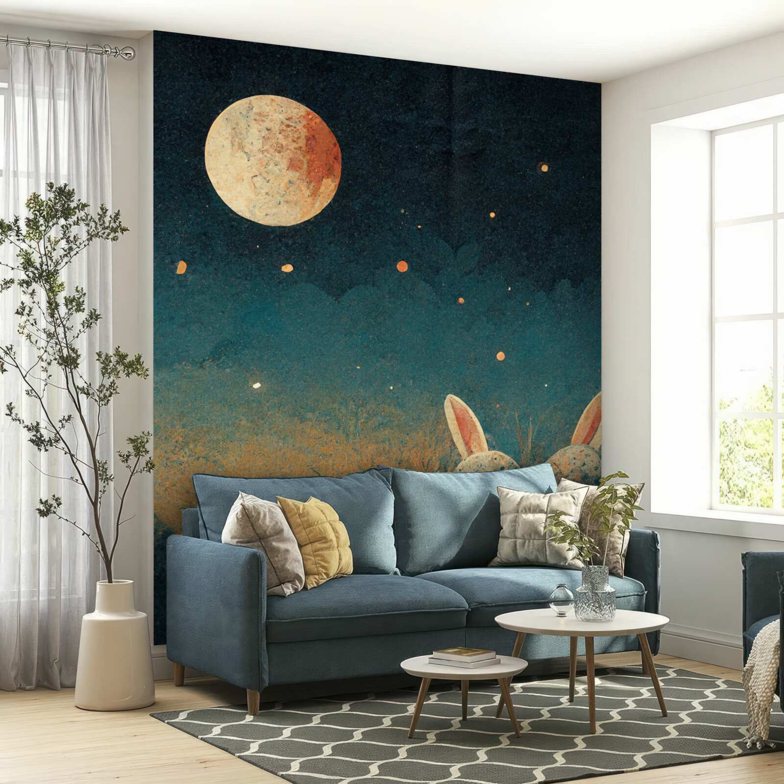 Carta da parati nell'ombra della notte e nella luce della luna