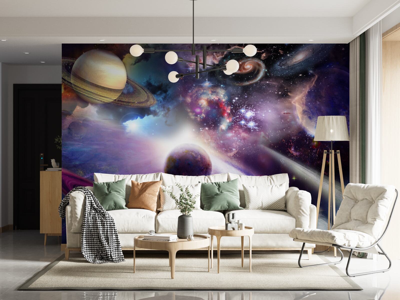 Carta da parati lo spazio è infinito e pieno di pianeti luminosi