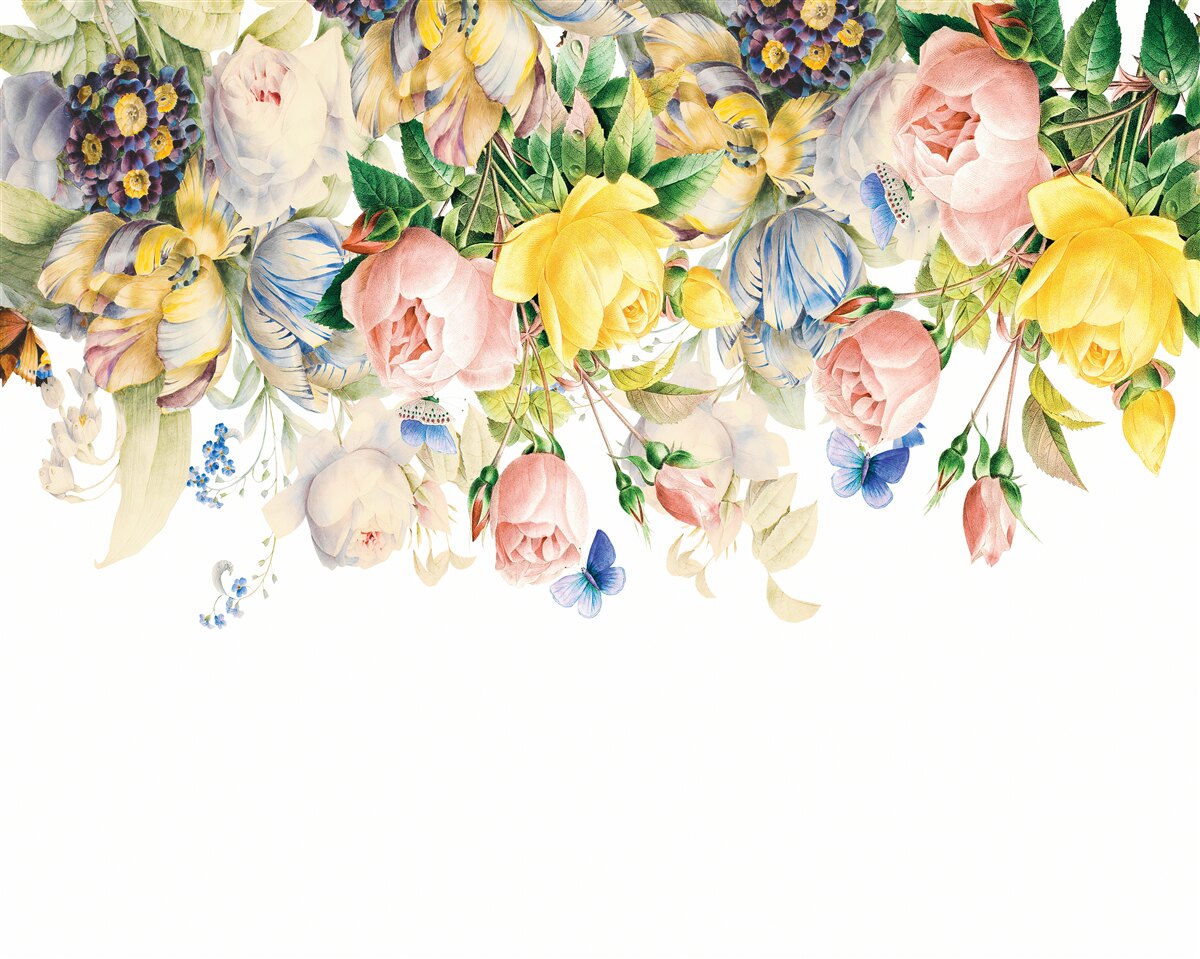 Carta da parati bella composizione di fiori e boccioli