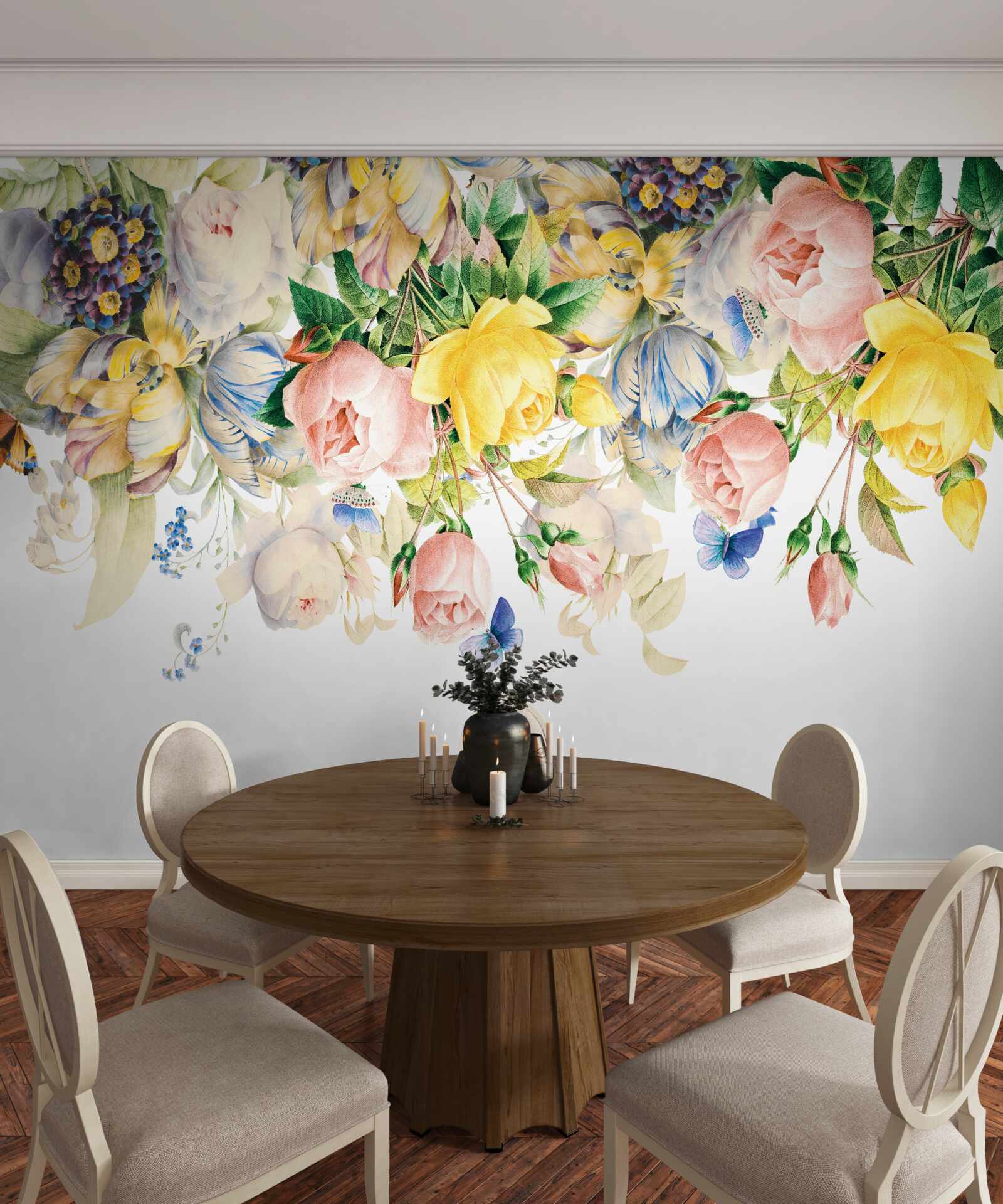 Carta da parati bella composizione di fiori e boccioli