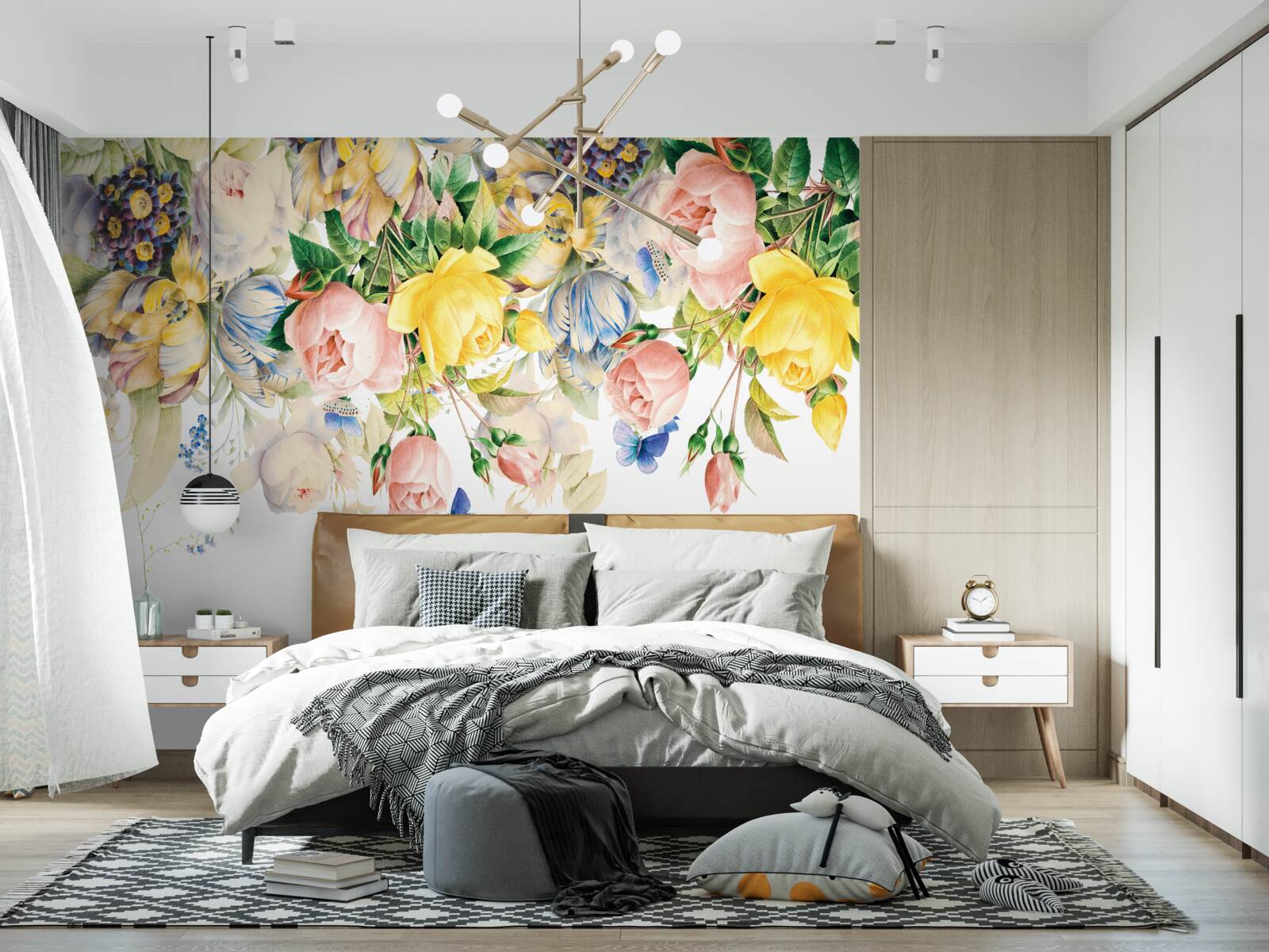 Carta da parati bella composizione di fiori e boccioli