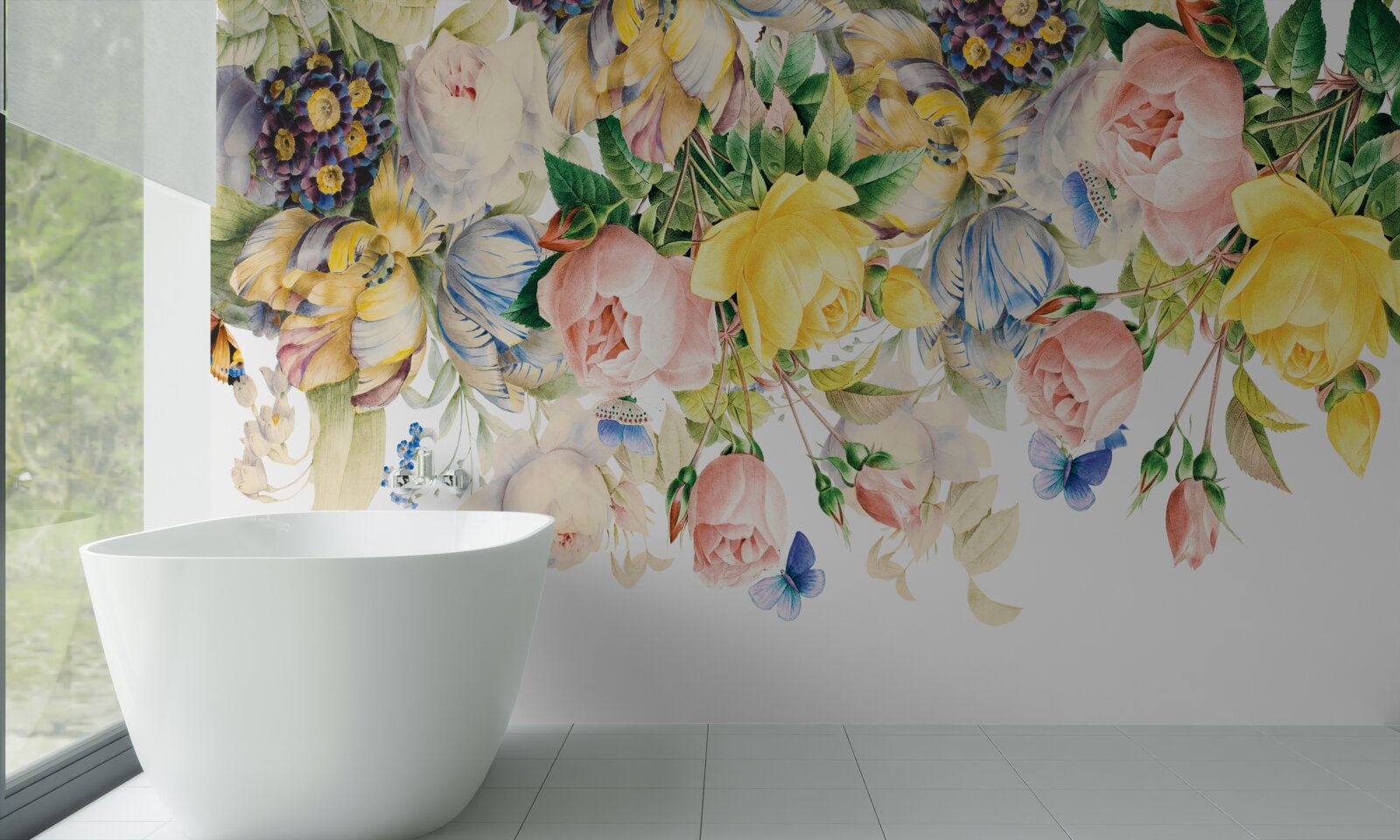Carta da parati bella composizione di fiori e boccioli